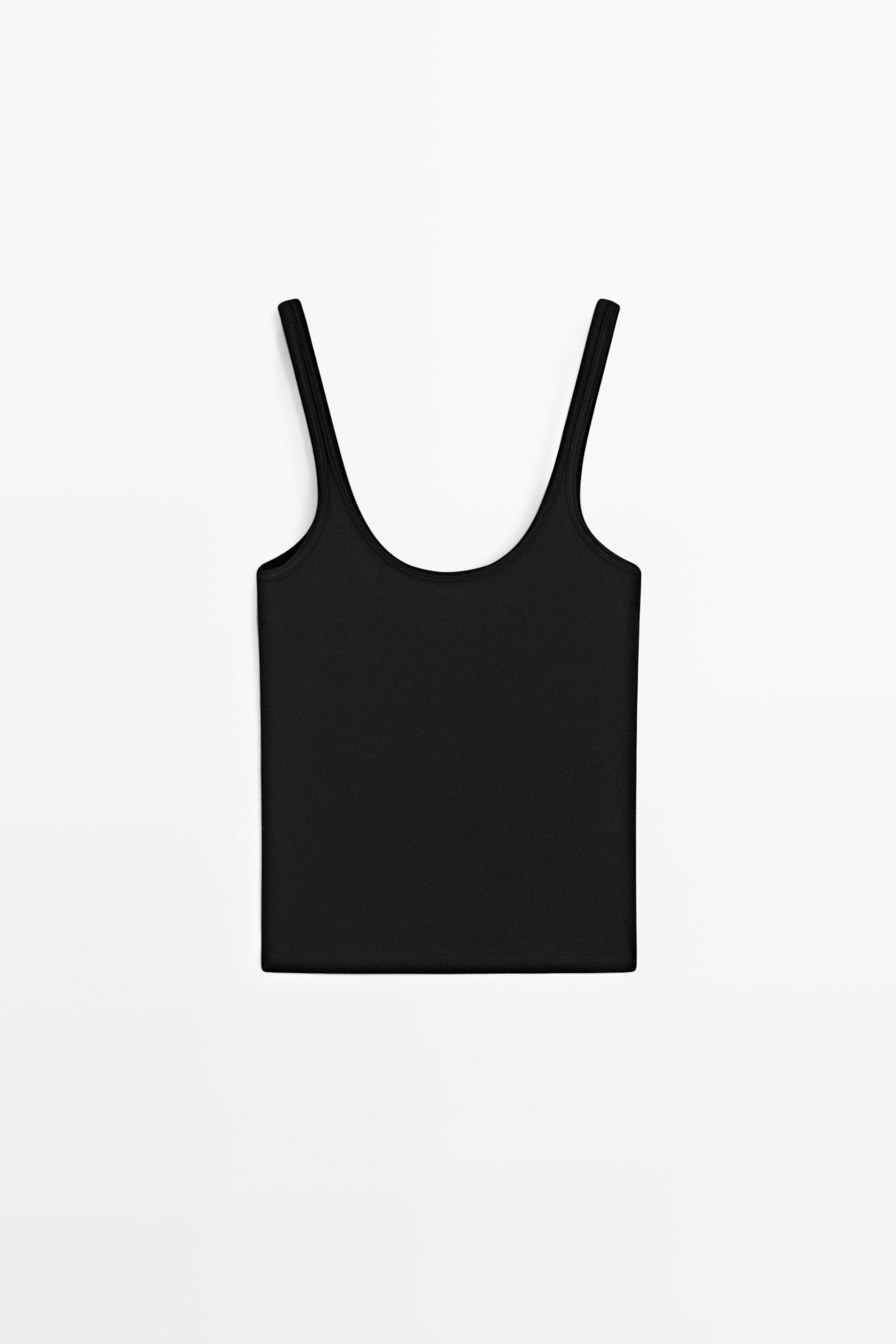 Strappy cotton blend top — BLACK
