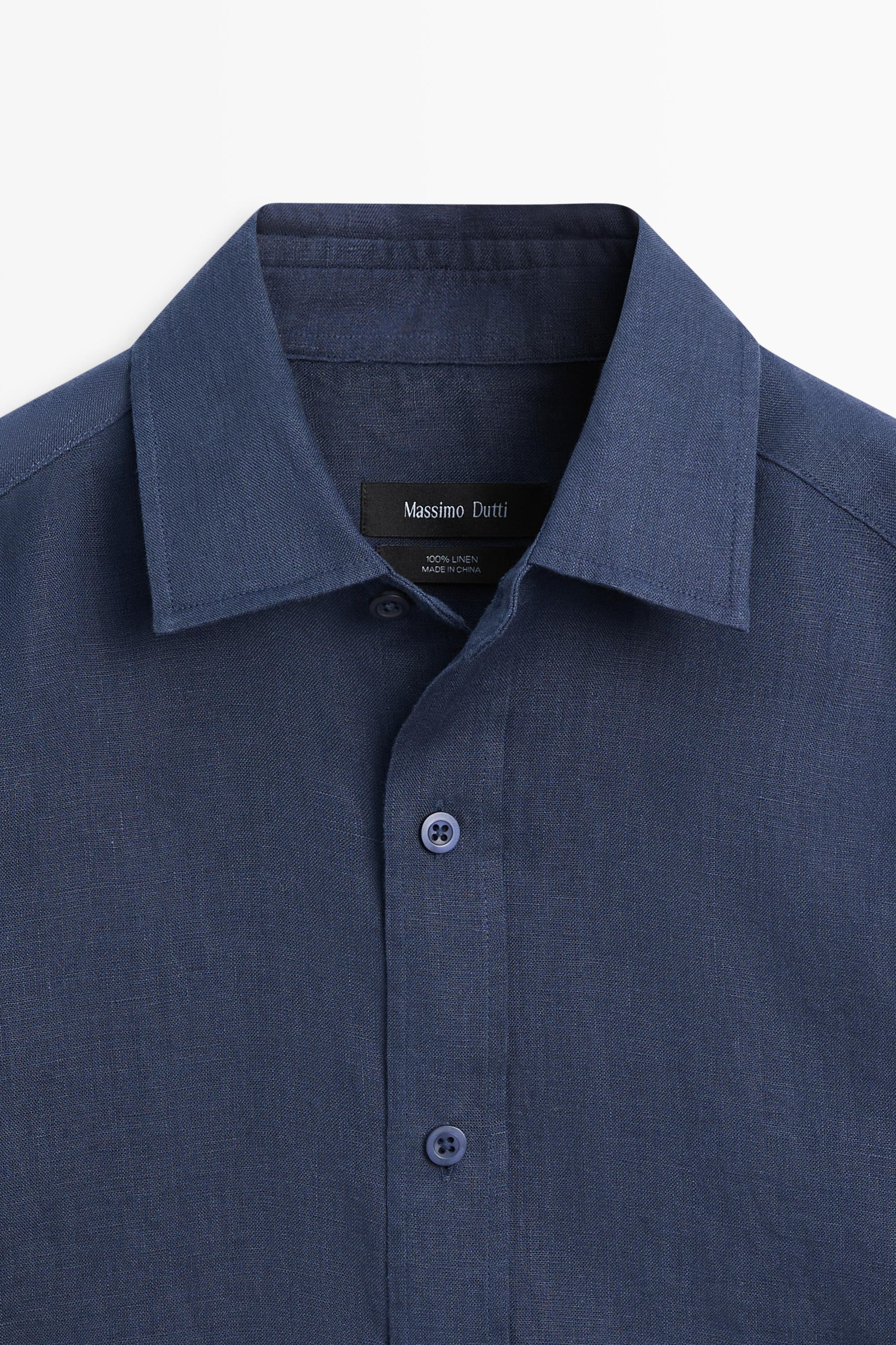 Slim fit 100% linen shirt — DEEP BLUE