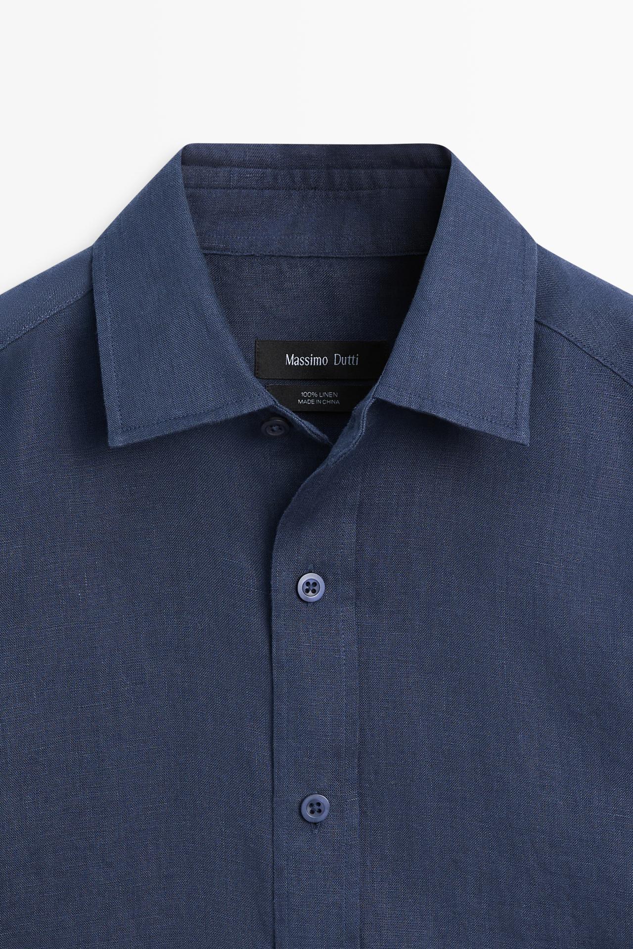 Slim fit 100% linen shirt — DEEP BLUE