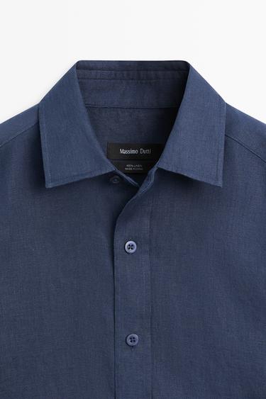 Slim fit 100% linen shirt — DEEP BLUE 9