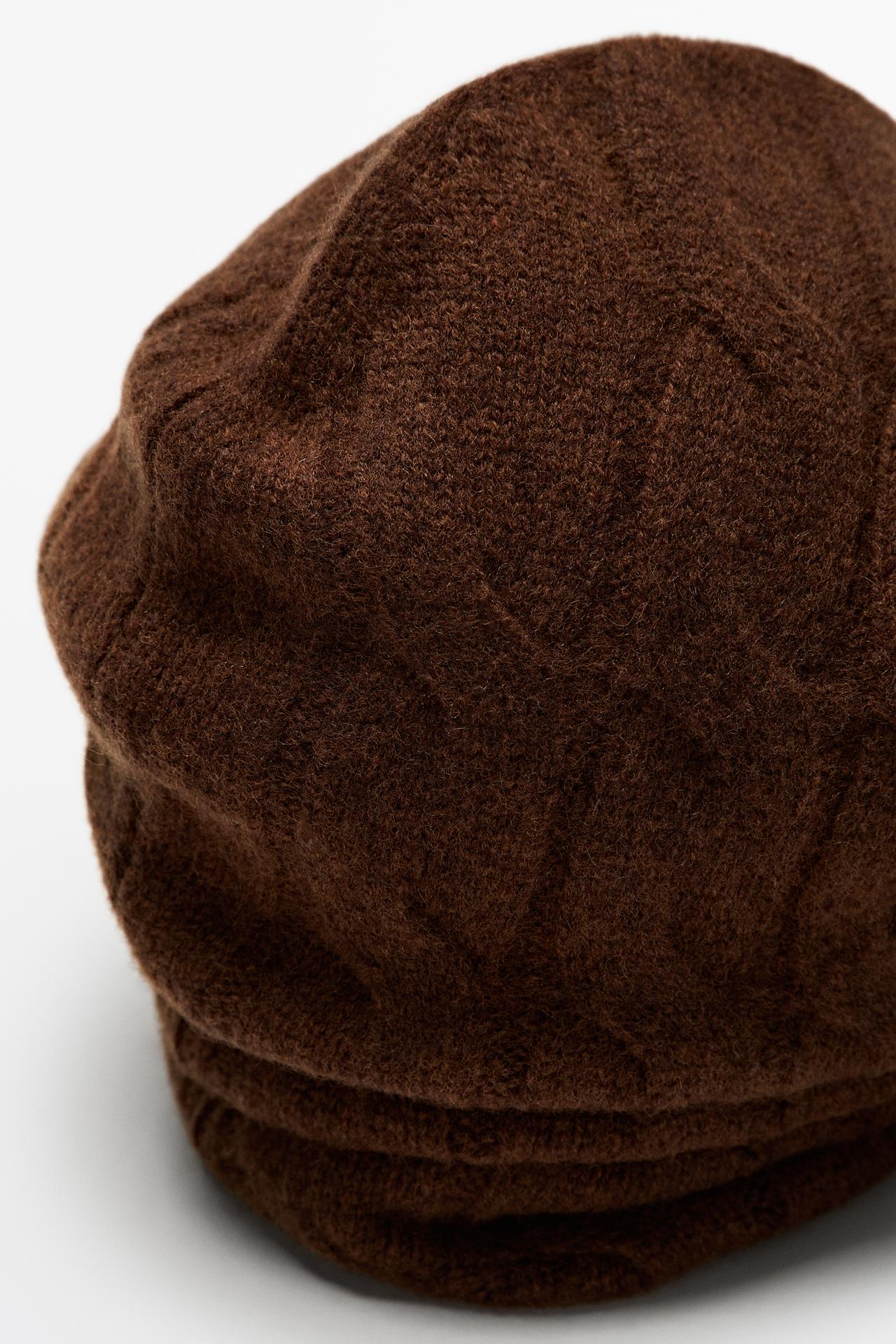 Cotton blend cable-knit balaclava with tie — Caramel
