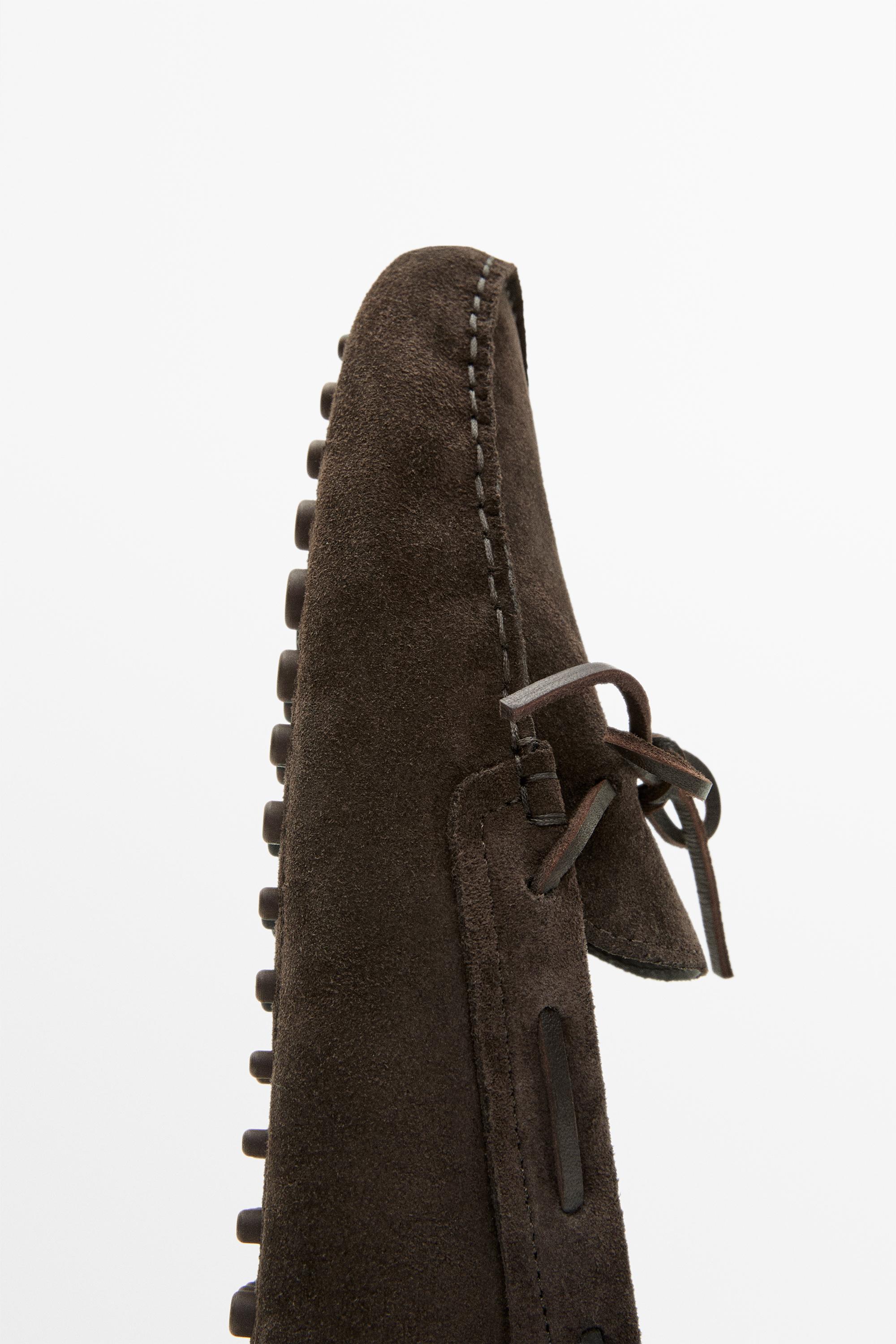 Soft leather loafers with tie — BROWN