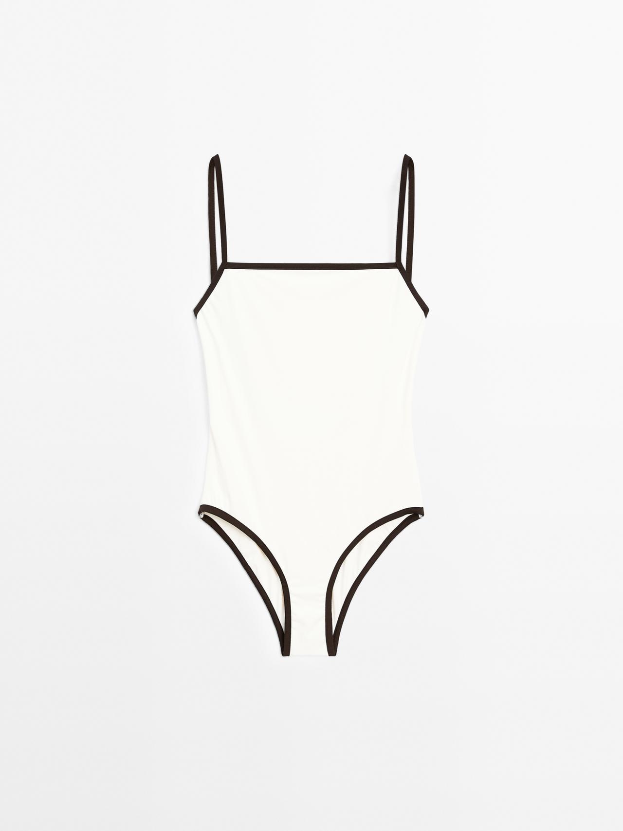 Massimo Dutti - Dame - Badedragt Med Kontrast - Råhvid - Xs
