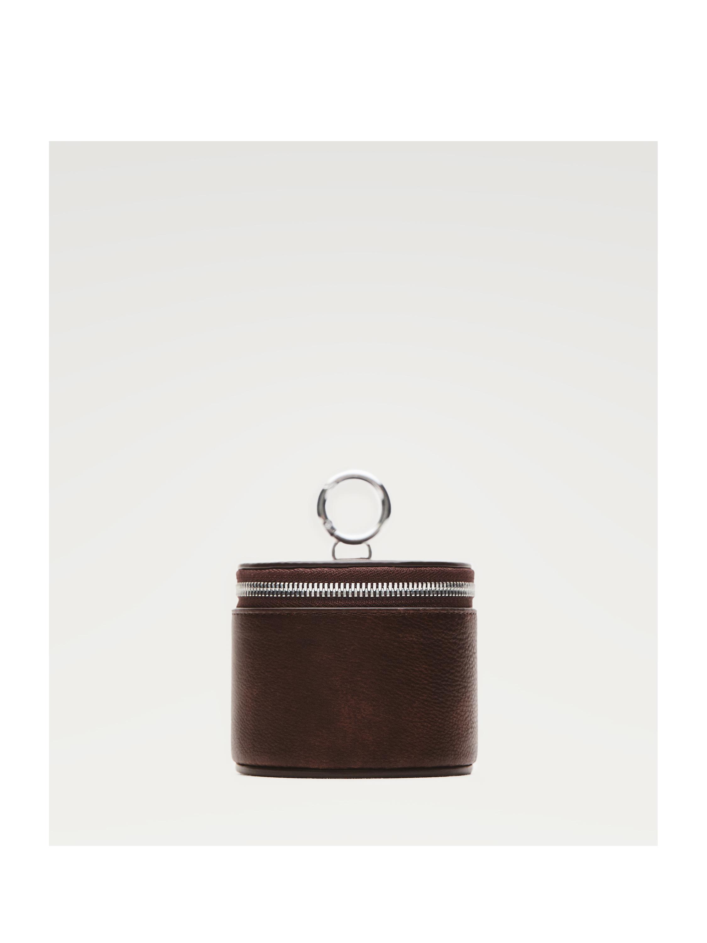 Round nappa leather bag with rhinestones — BROWN