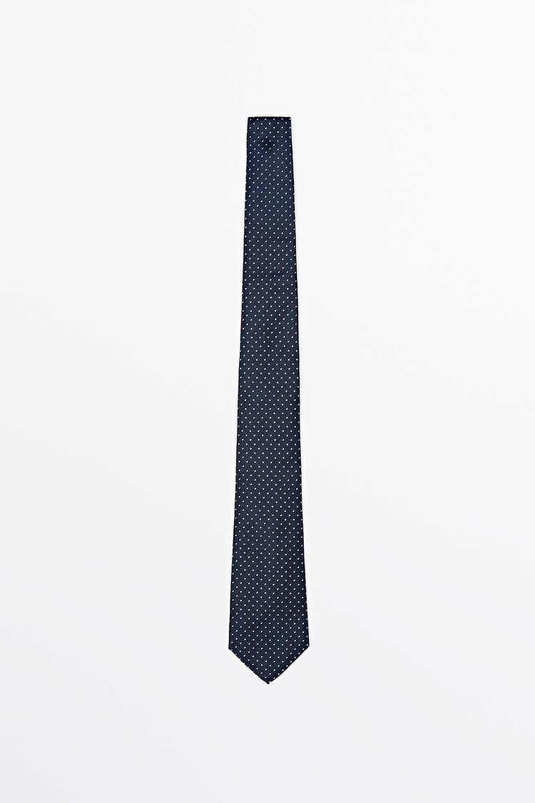 100% silk polka dot tie — NAVY BLUE