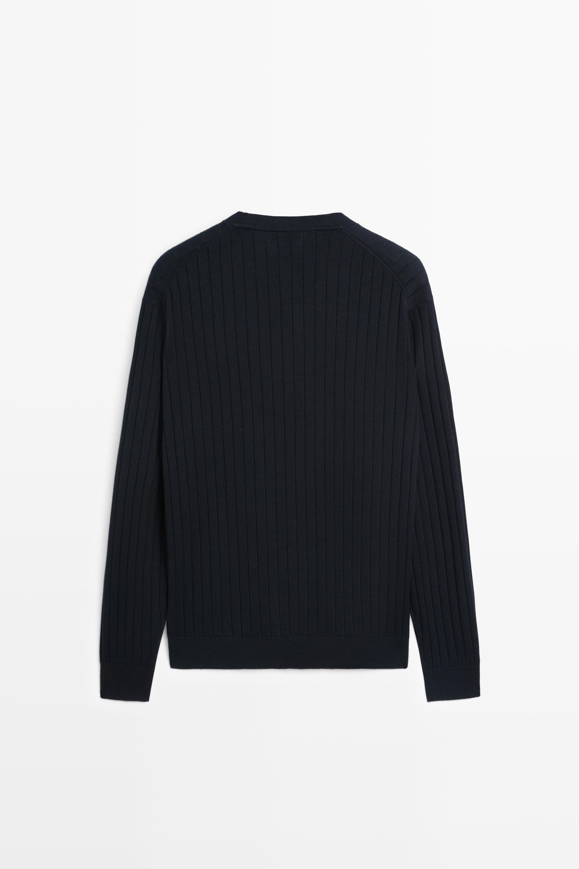 100% cotton ribbed knit sweater — NAVY BLUE