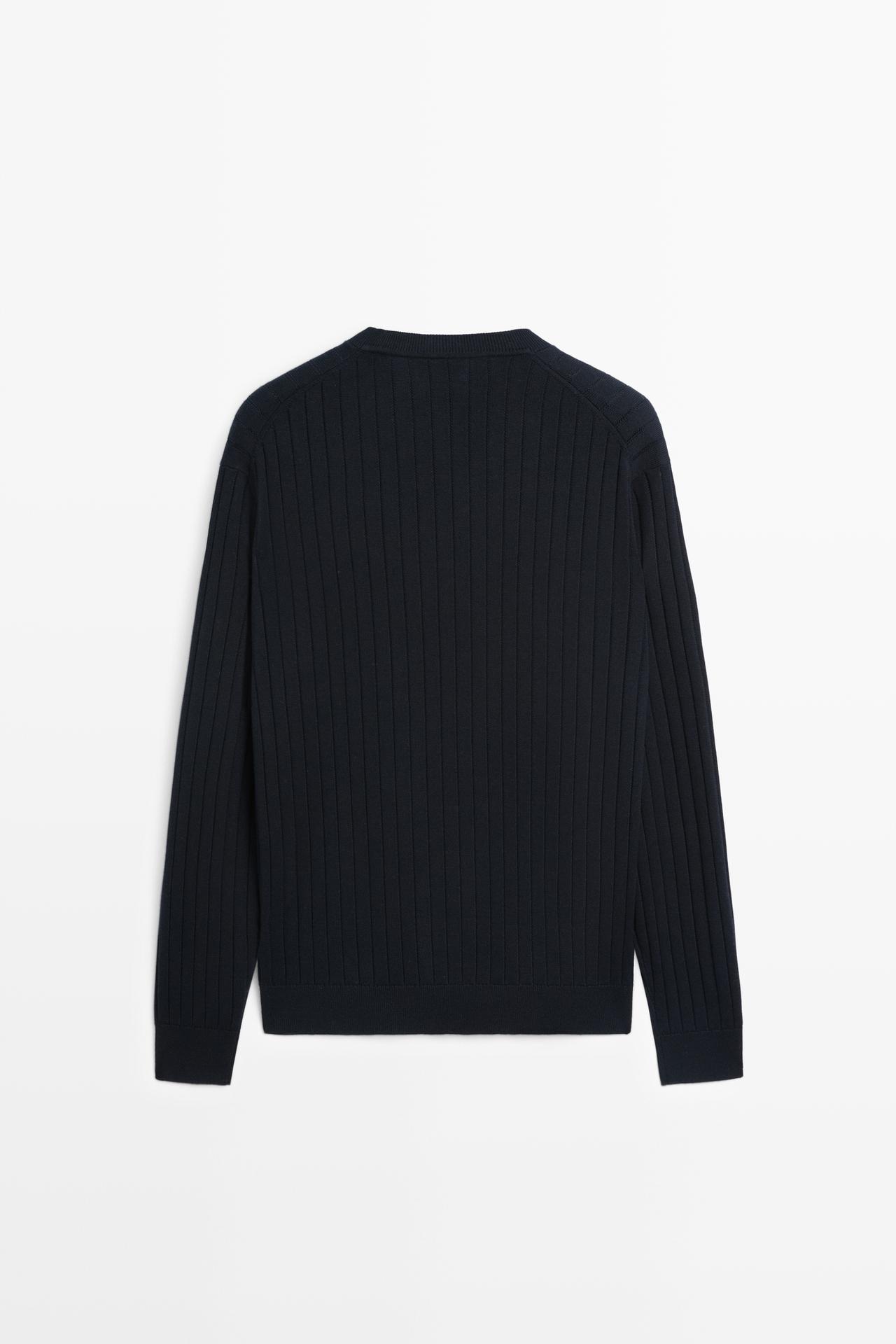100% cotton ribbed knit sweater — NAVY BLUE