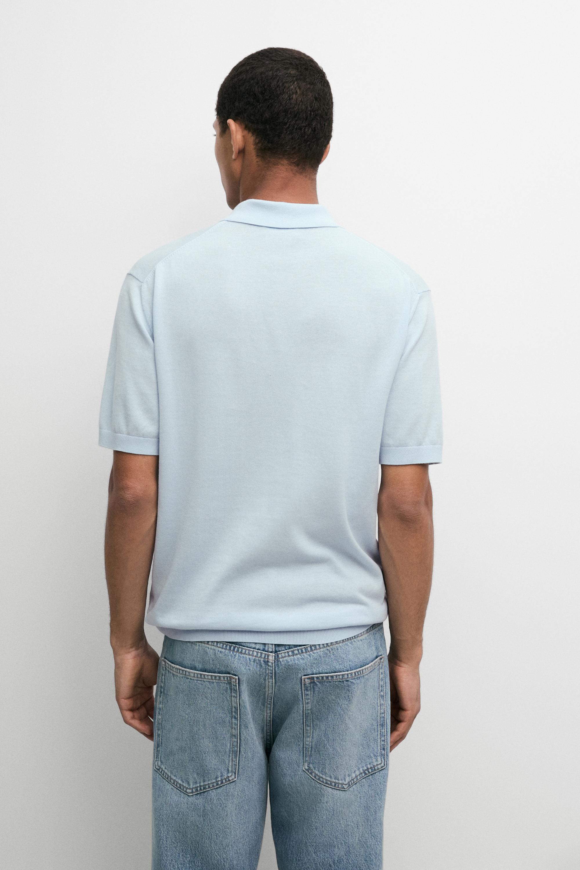 100% Cotton Knit Polo Shirt — Light Blue