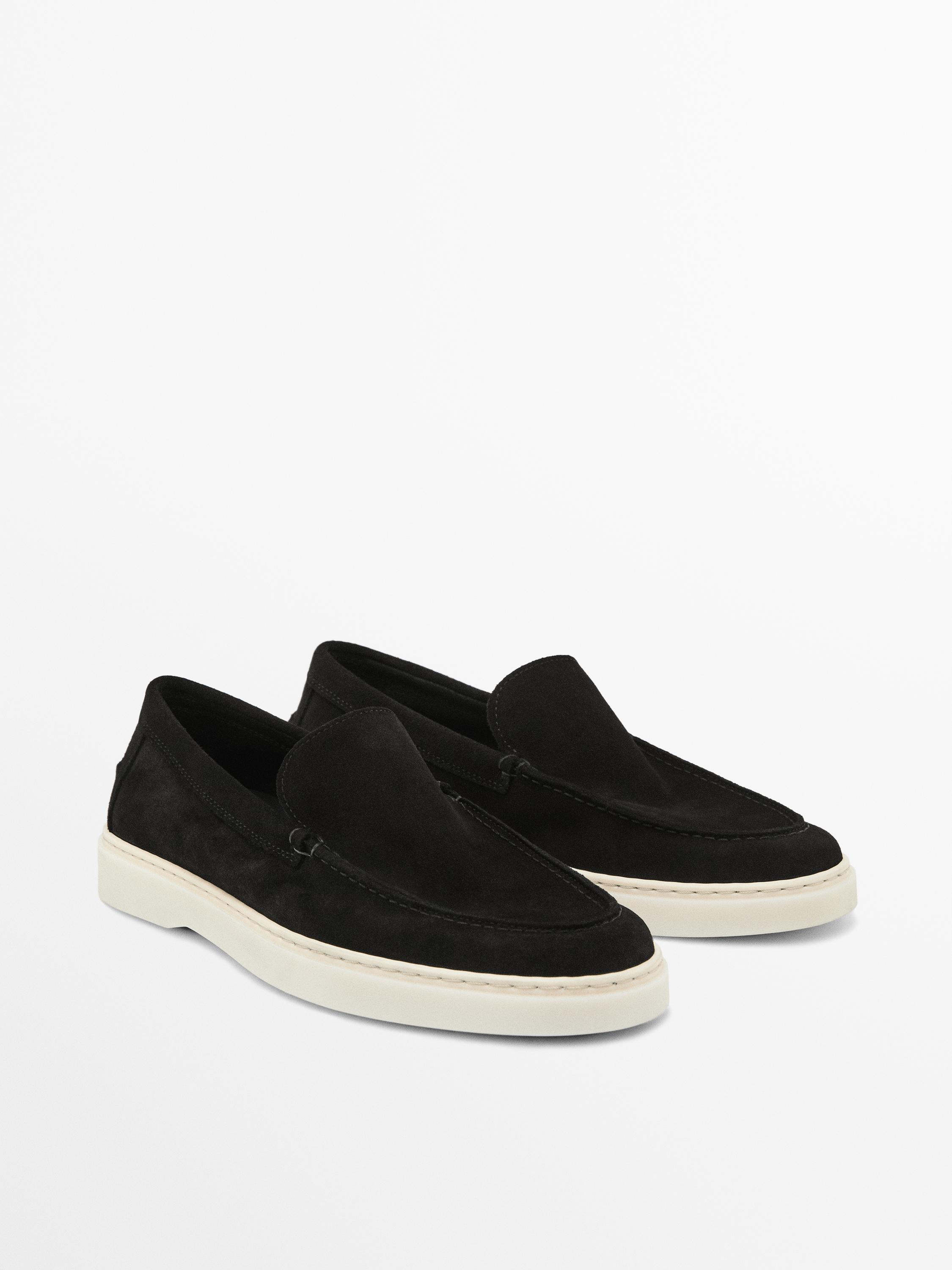 Split leather loafers — BLACK