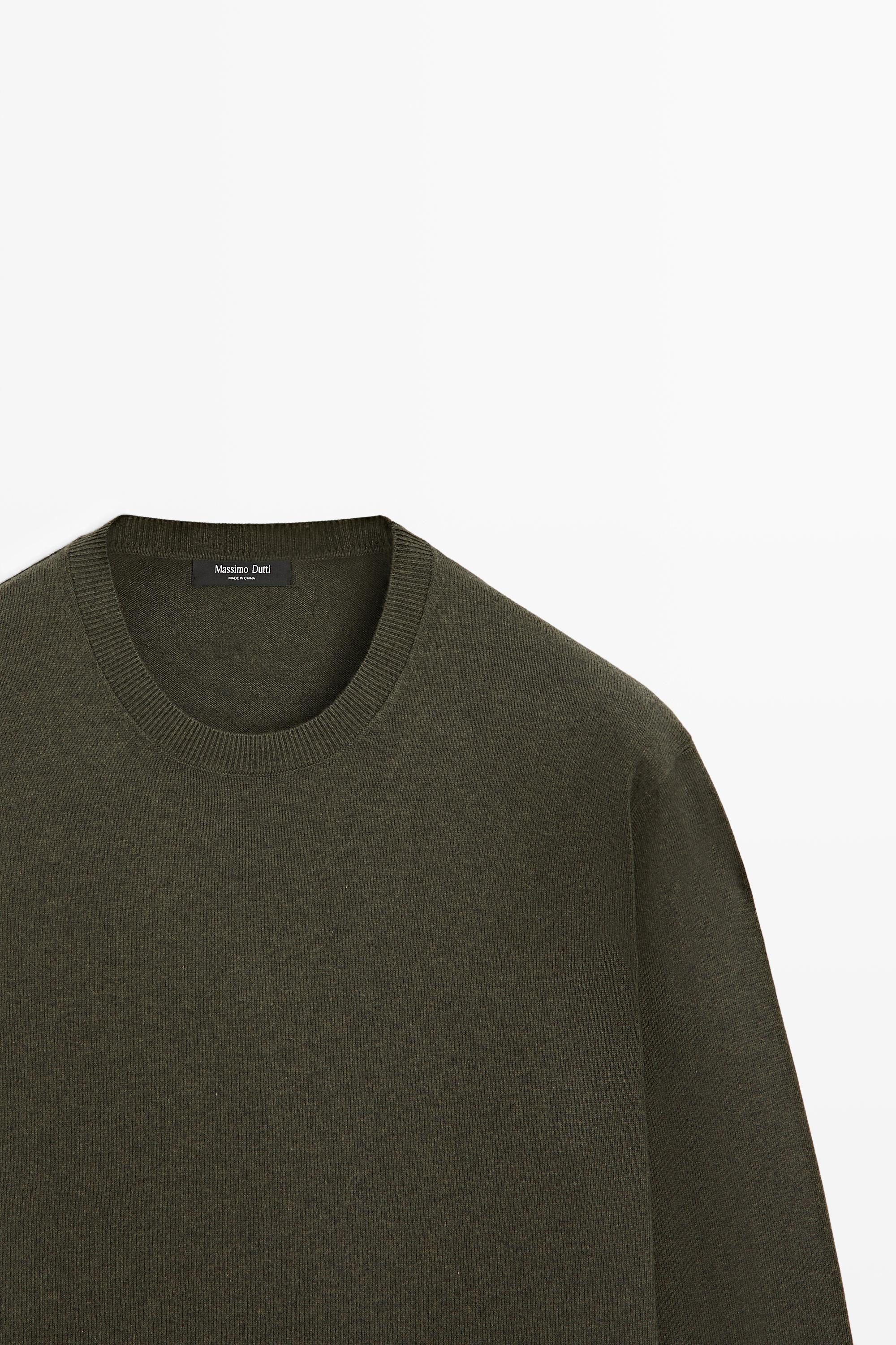 Cotton blend knit sweater — GREEN