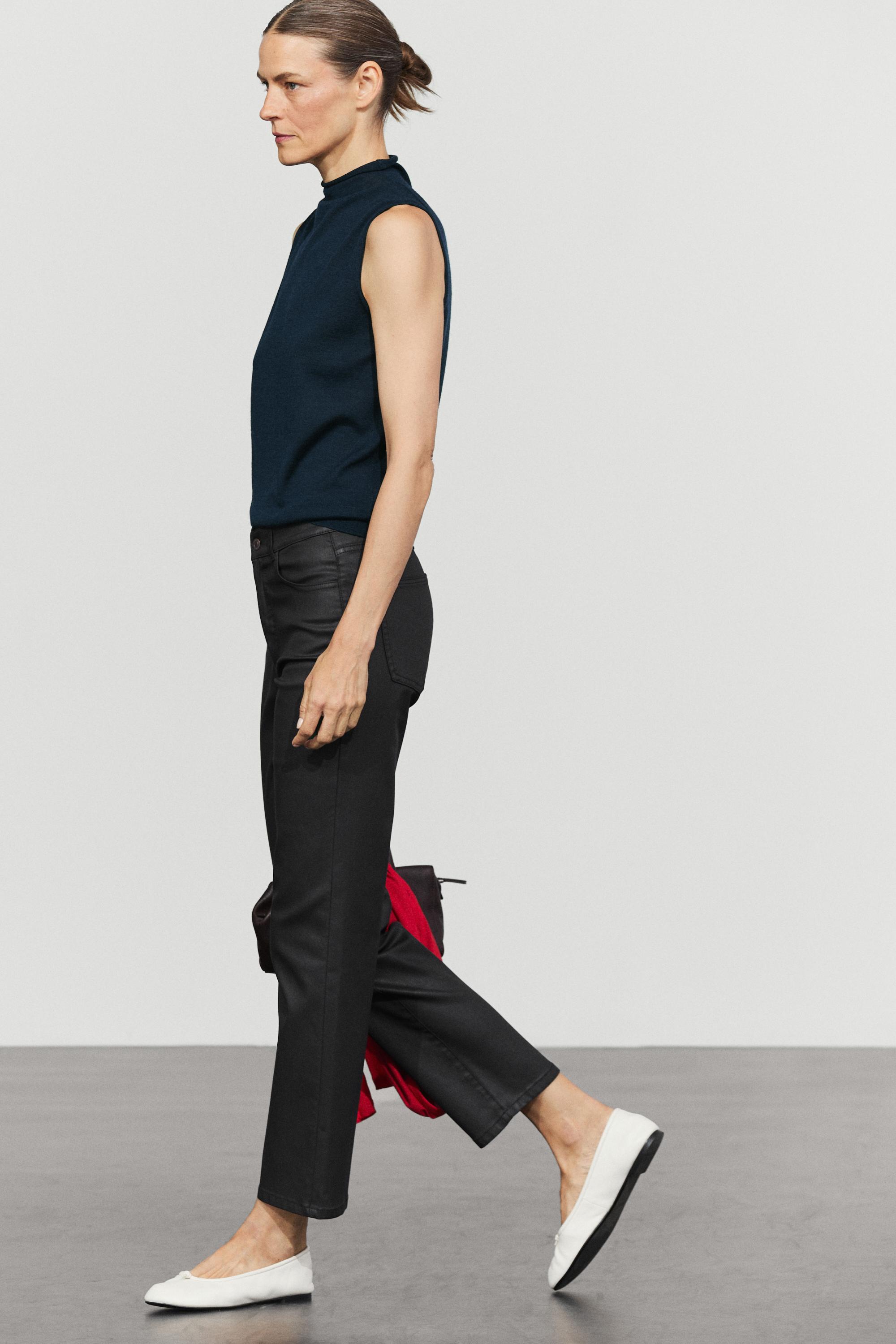 Waxed straight-leg pants — BLACK