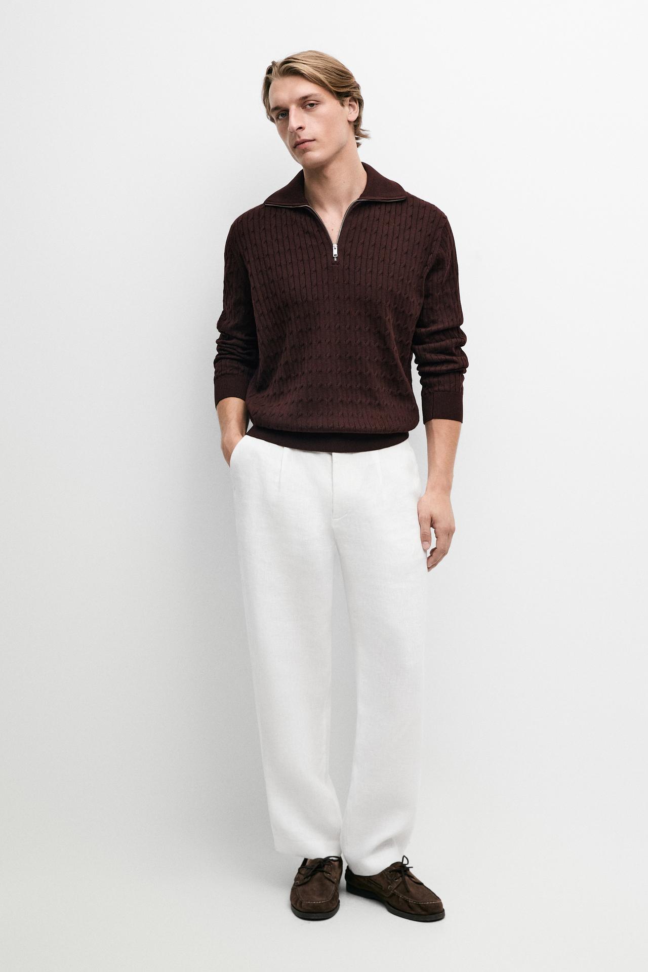 Mock neck knit zip sweater — BURGUNDY