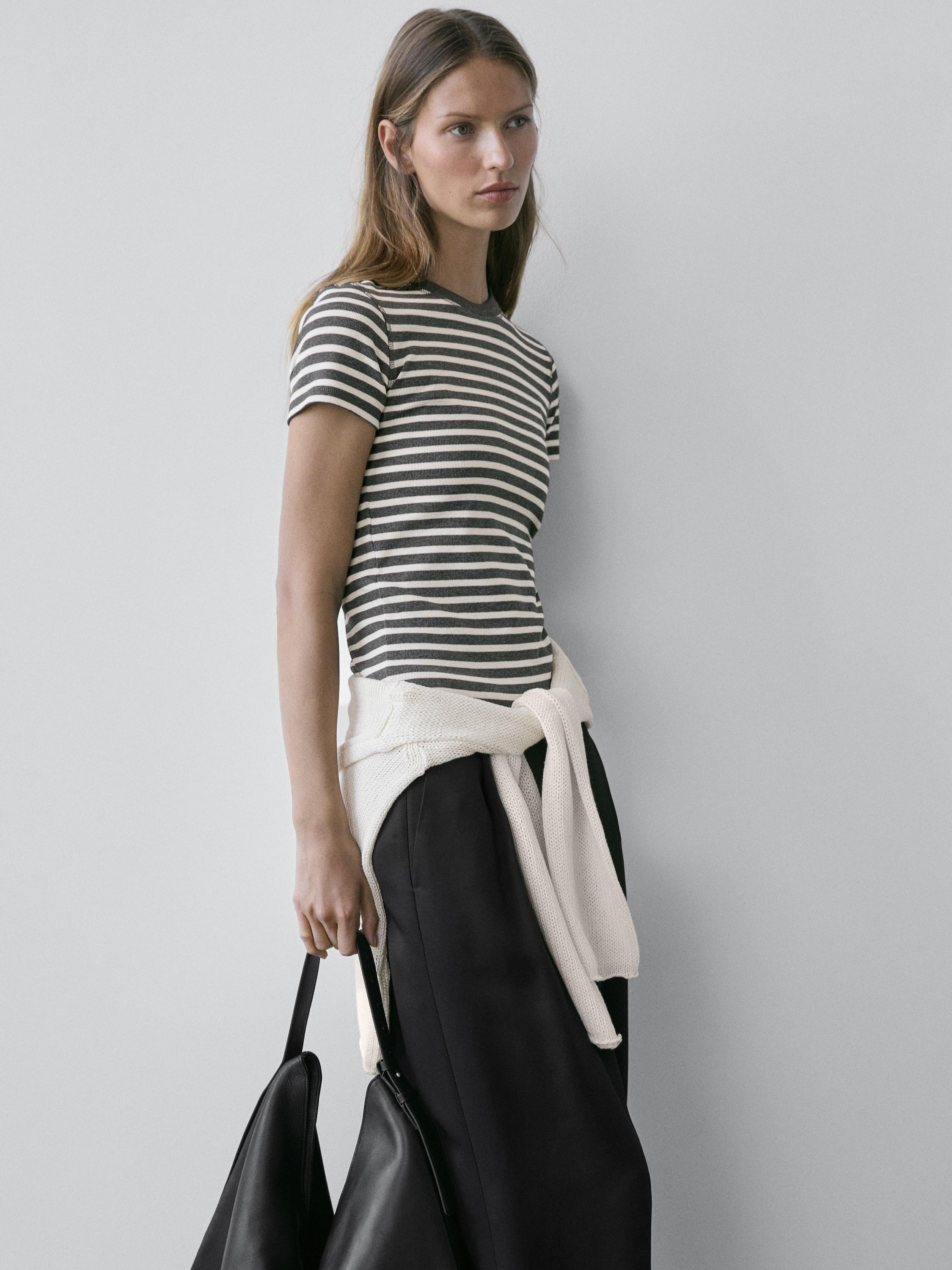 Striped short sleeve cotton T-shirt