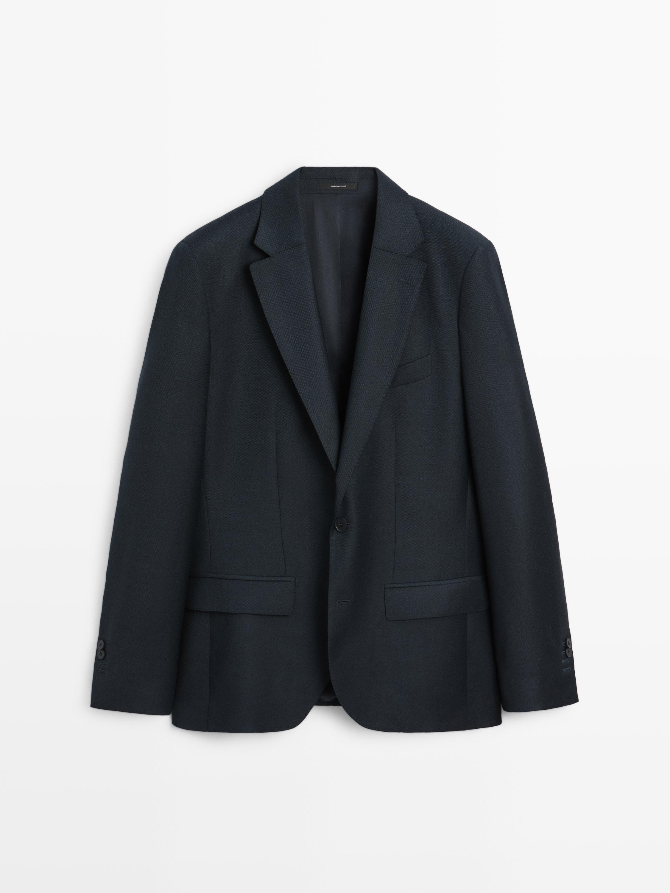 100% cool wool micro-textured suit blazer — NAVY BLUE