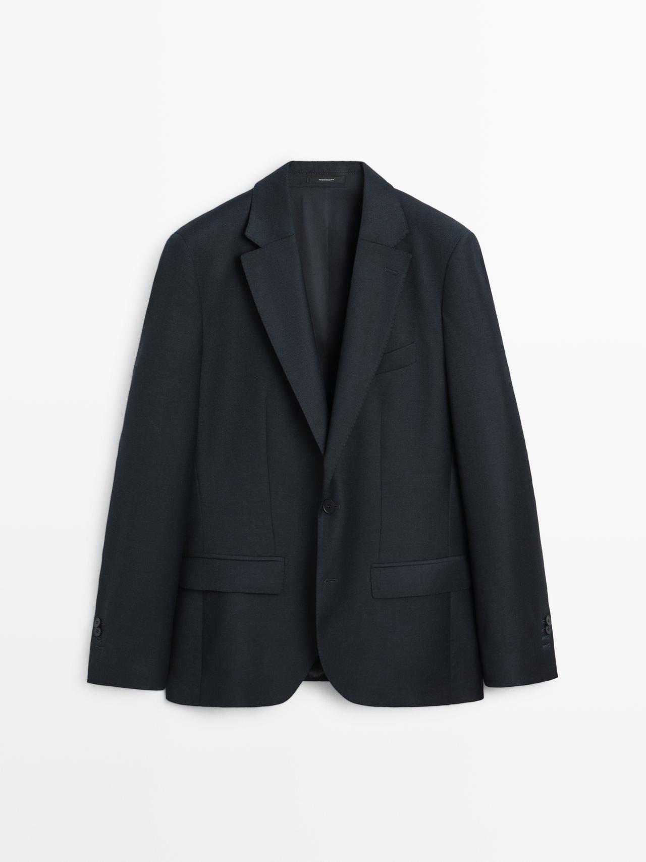 Massimo Dutti - Heren - Kostuumblazer Met Microstructuur - Marineblauw - 48