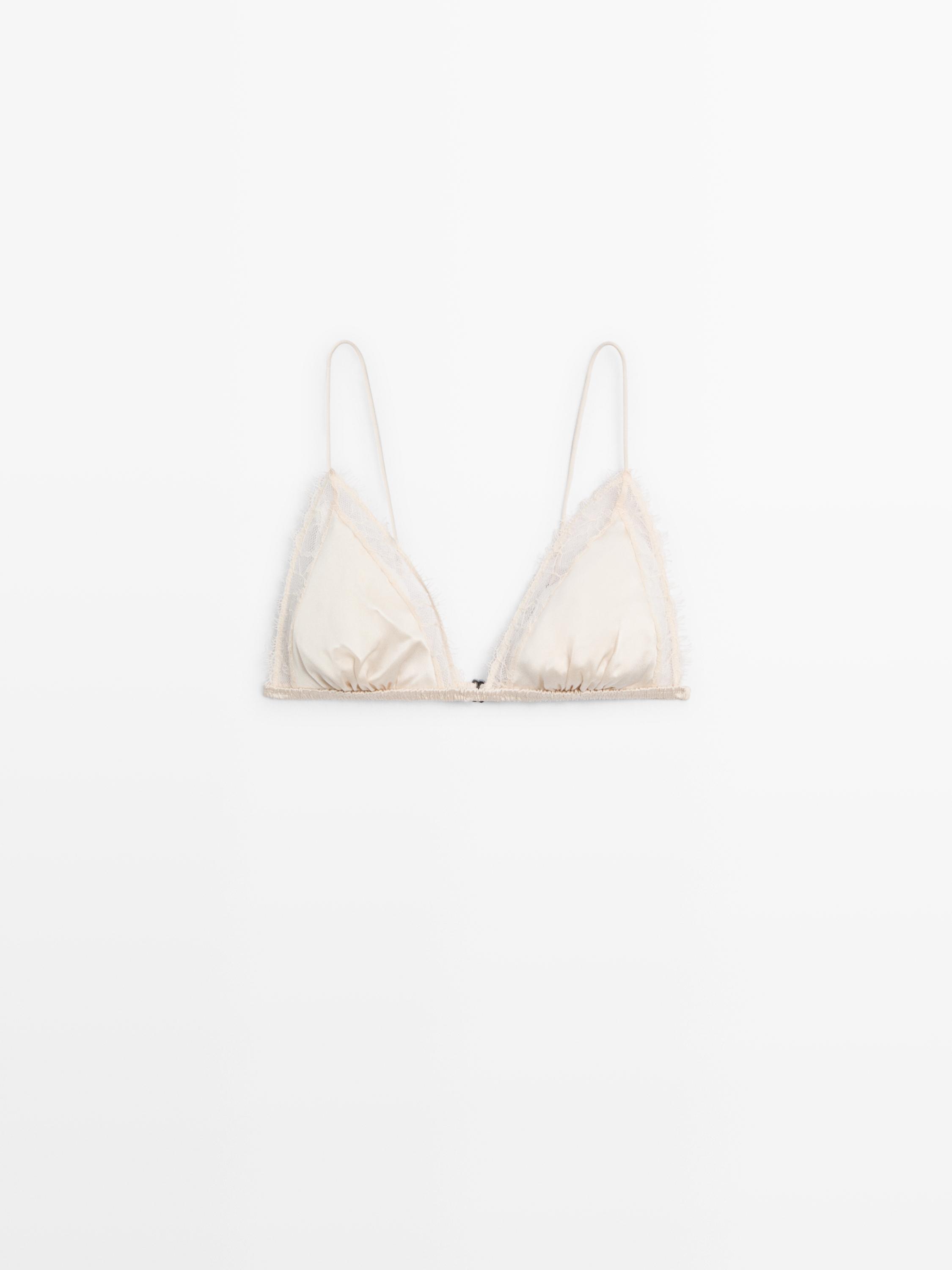 Silk and lace triangle bralette — CREAM