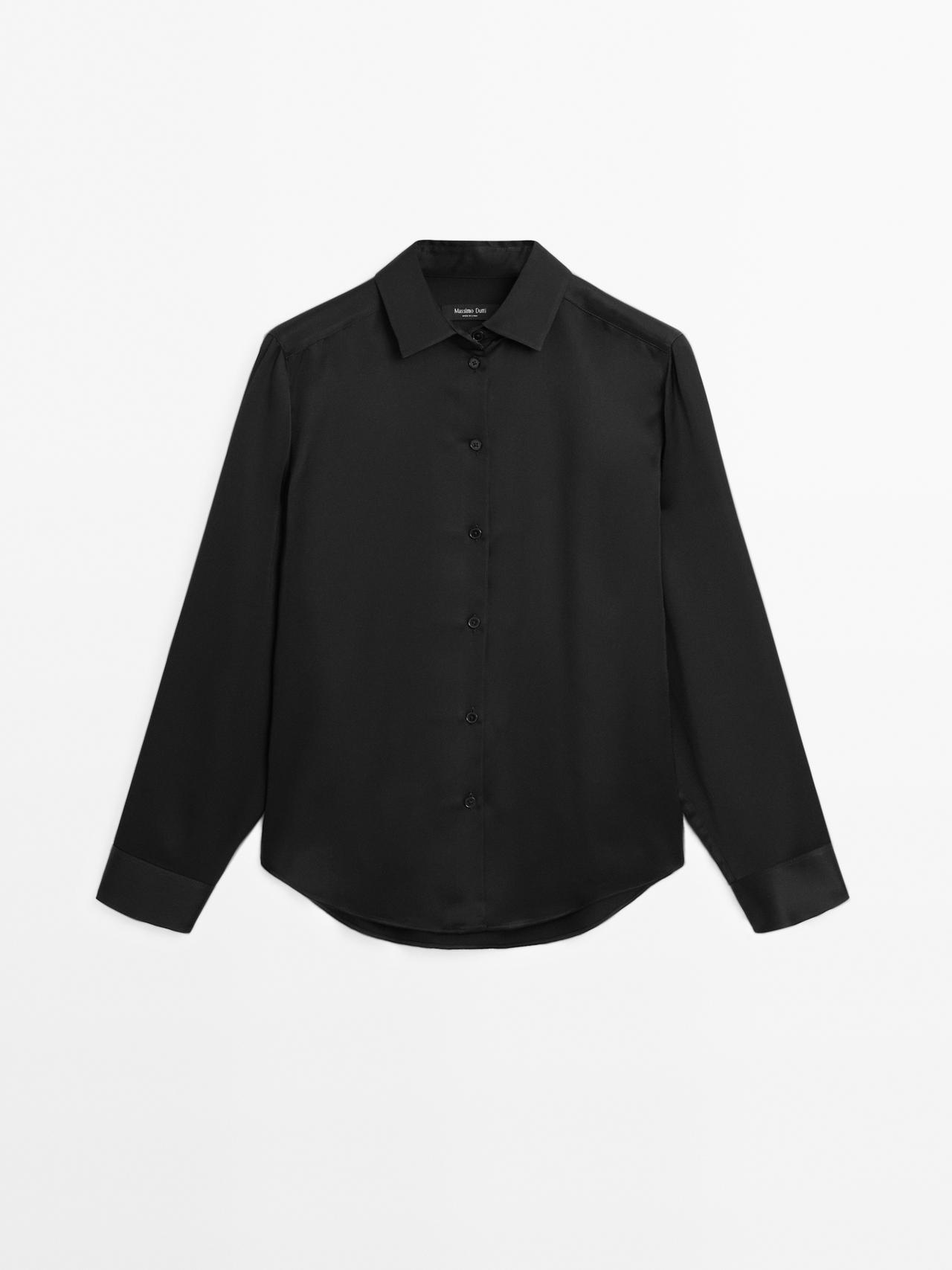 Massimo Dutti - Dame - Skjorte I Satin Med Blødt Fald - Sort - Xs