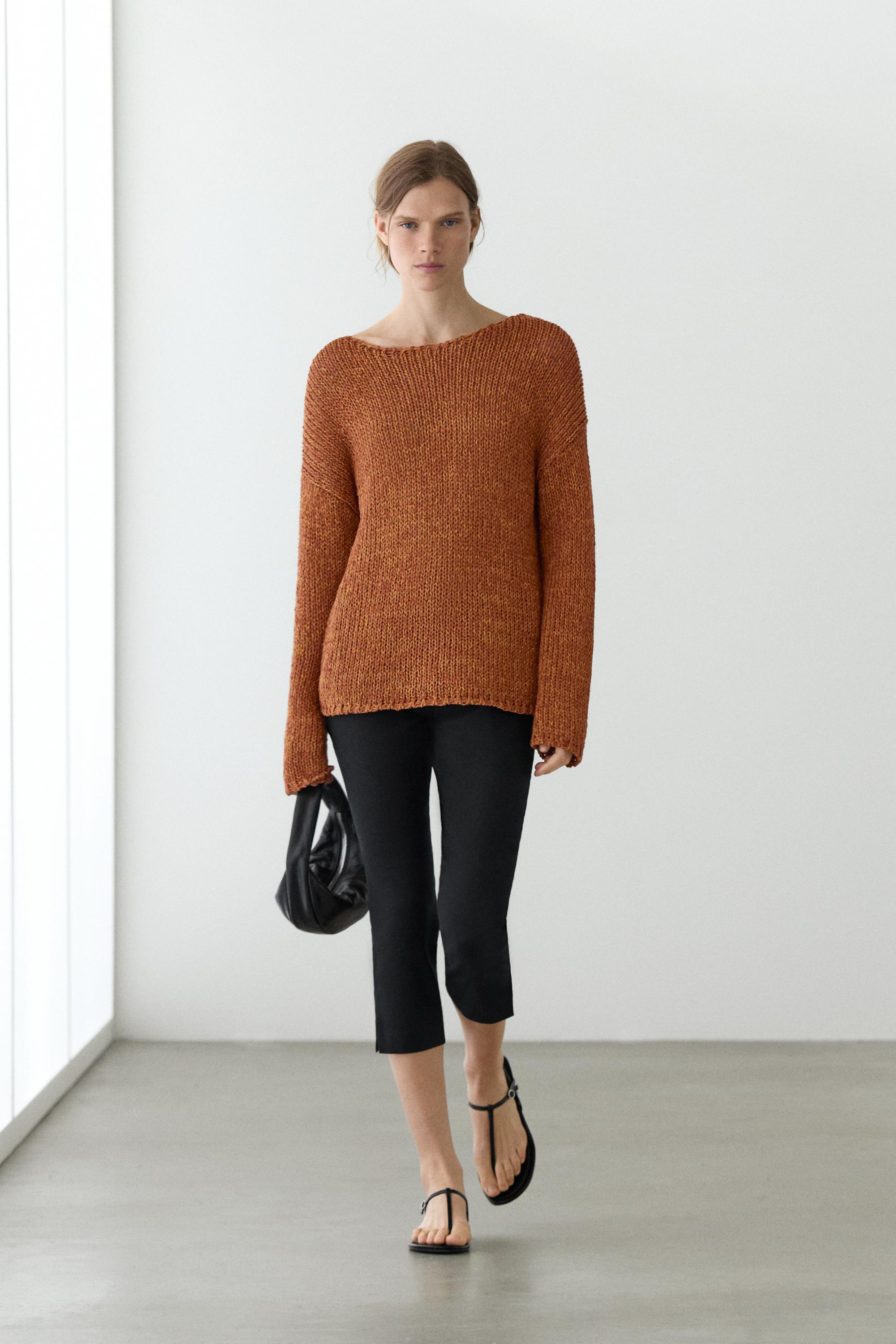 Cotton blend cutwork sweater — BURNT ORANGE