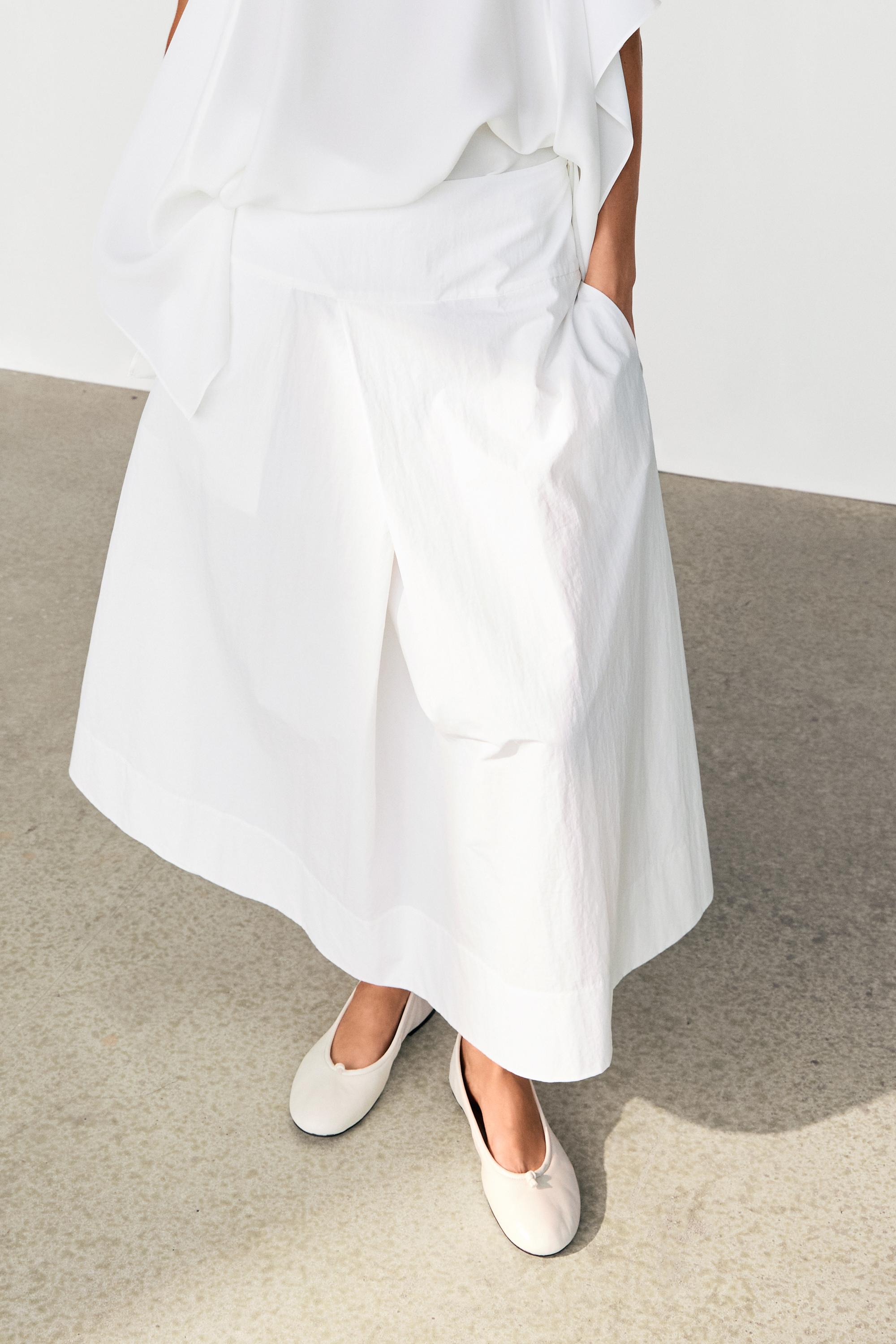 Midi skirt with yoke and pleated detail — WHITE
