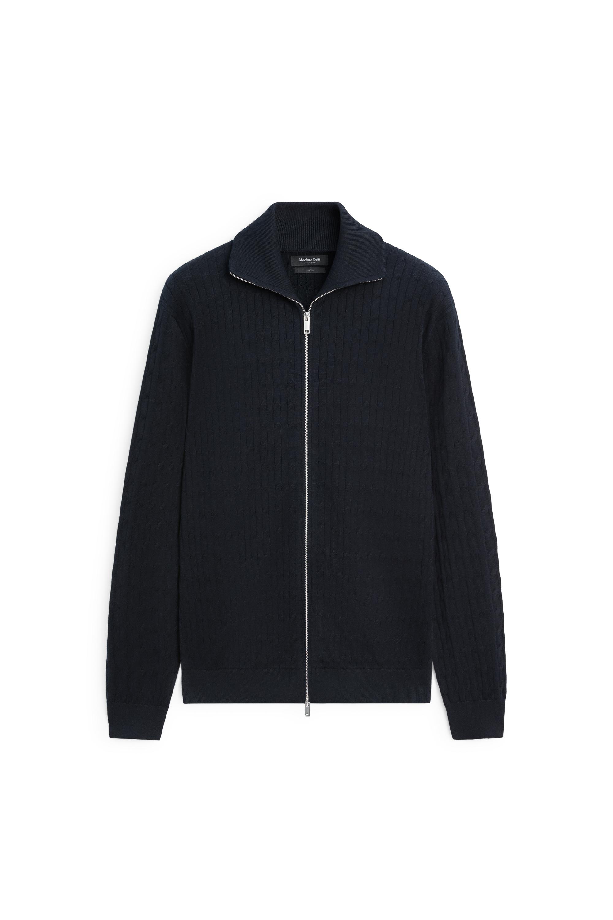 100% cotton braided knit cardigan — NAVY BLUE