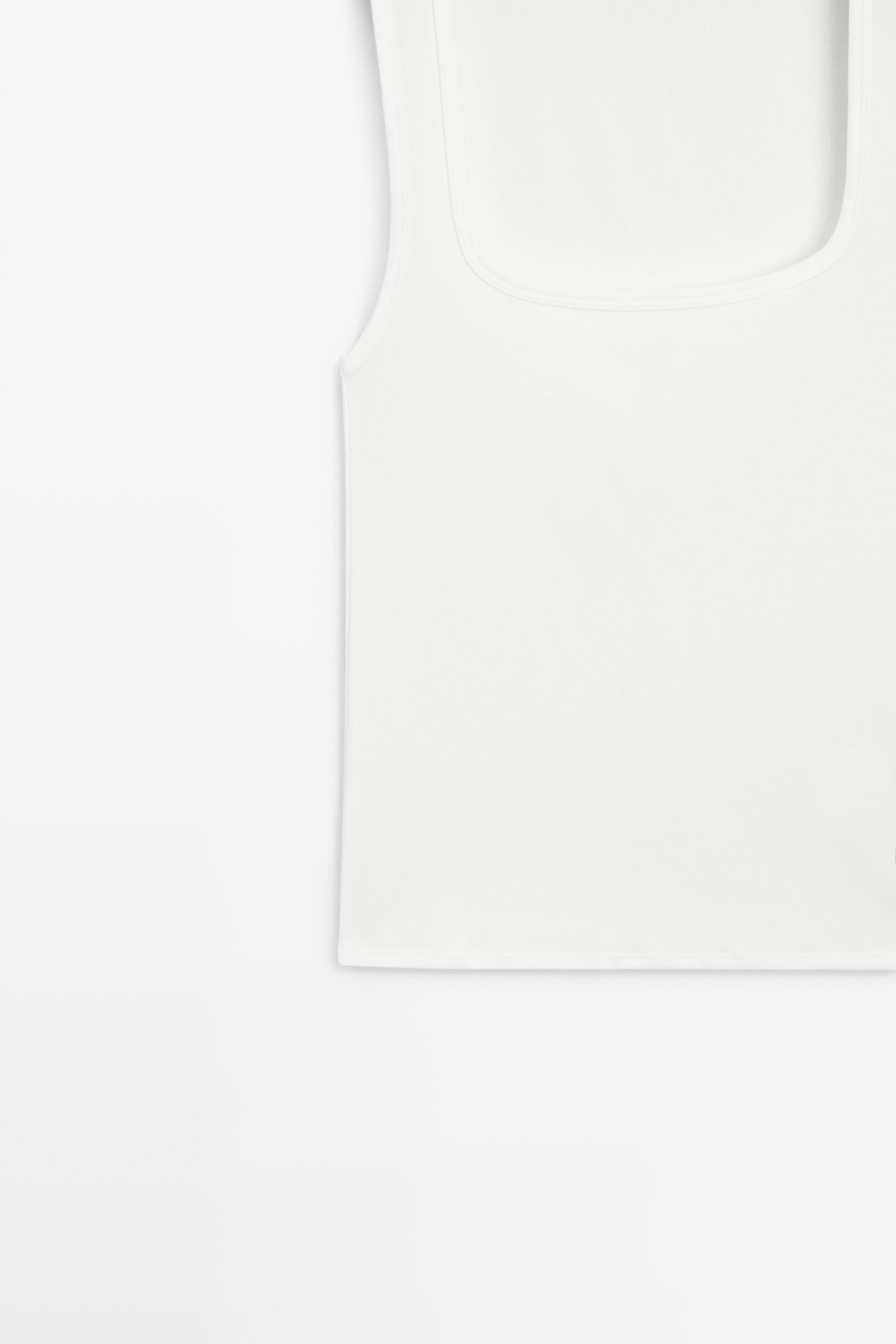 Cotton blend square neck top — Off white