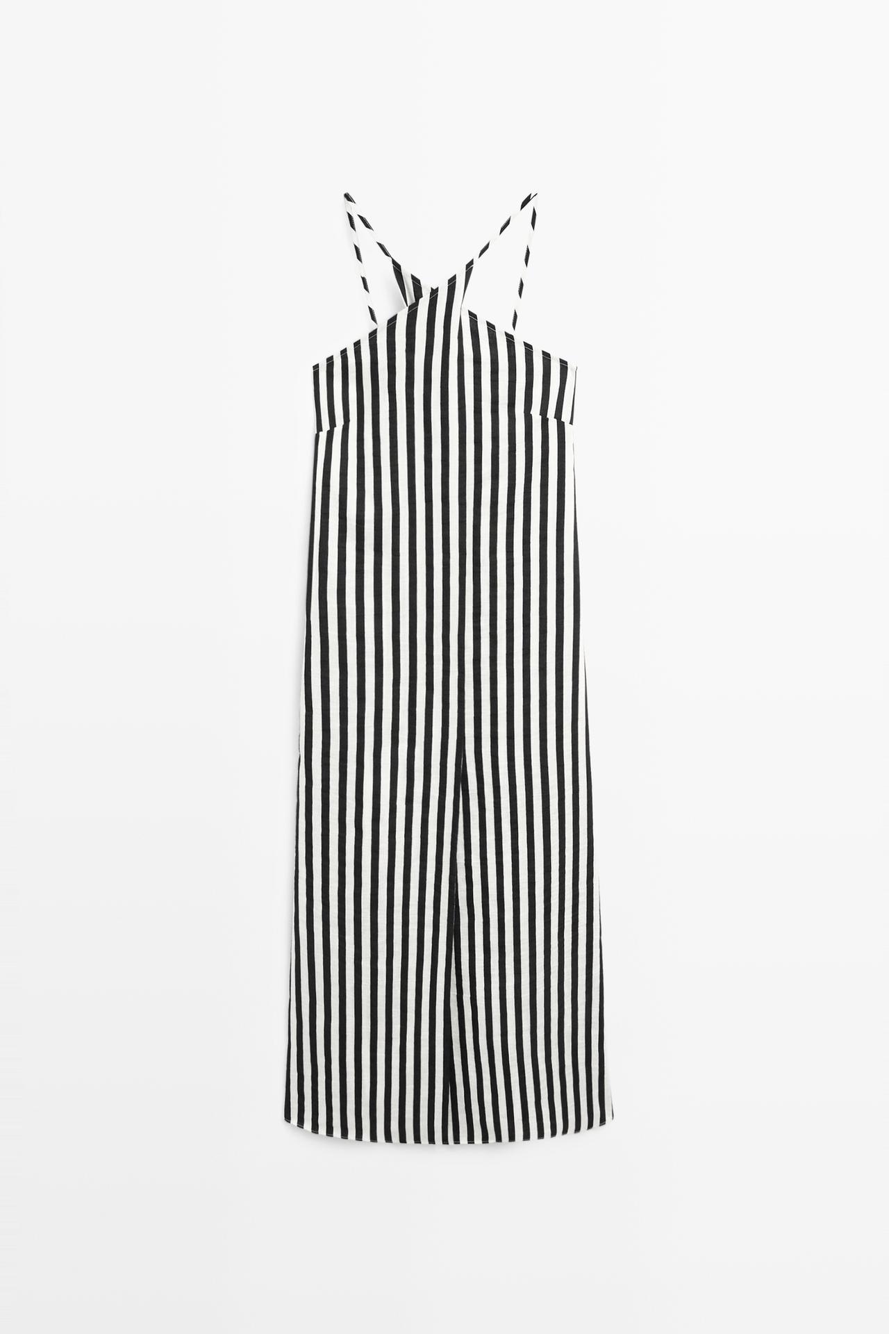 Massimo Dutti - Dame - Midikjole Med Striber Og Krydsede Stropper - Sort - 36
