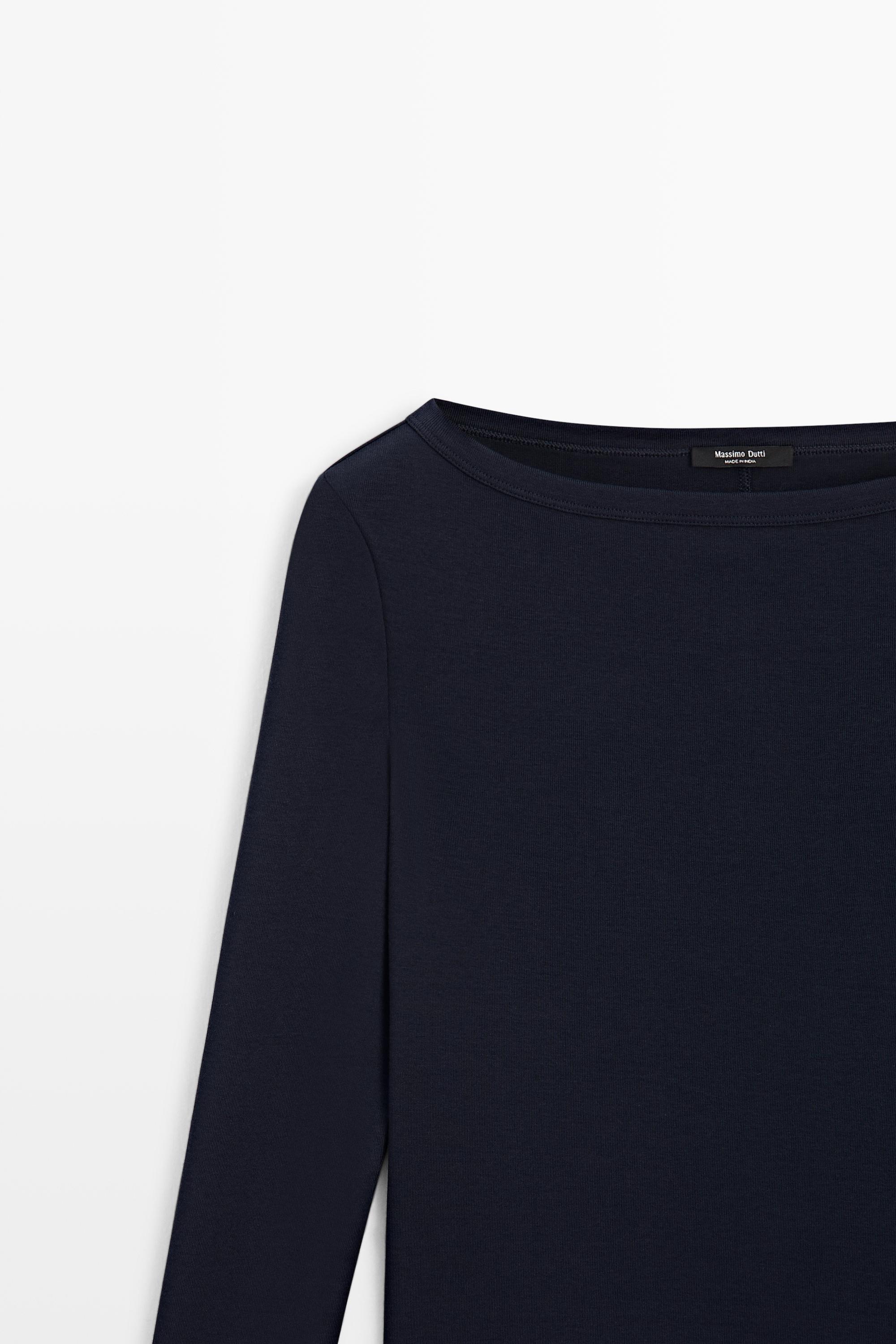 Long Sleeve Boat Neck T-shirt — NAVY BLUE