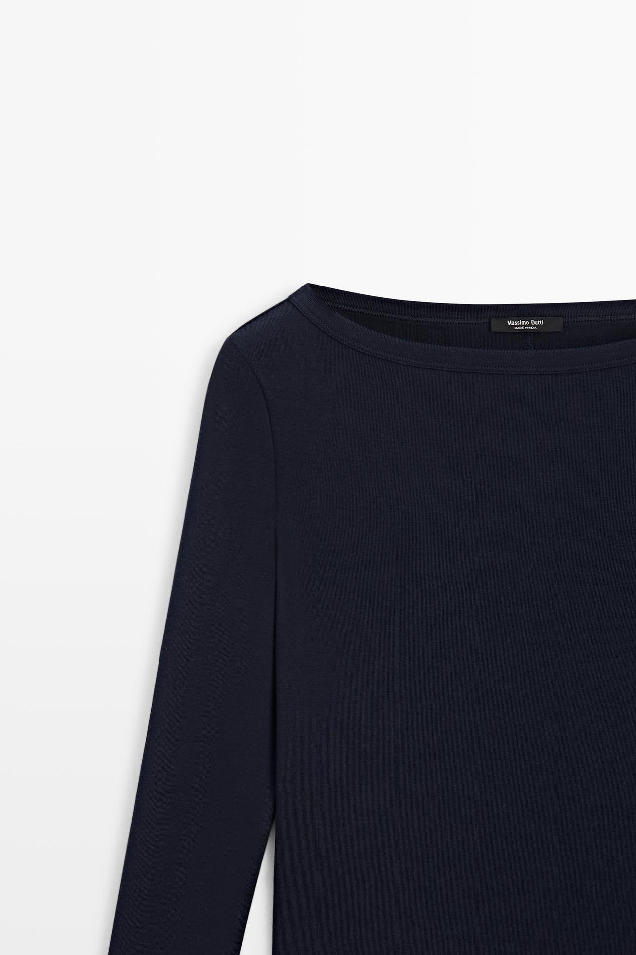 Long Sleeve Boat Neck T-shirt — NAVY BLUE
