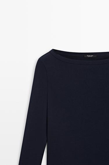 Long Sleeve Boat Neck T-shirt — NAVY BLUE 4
