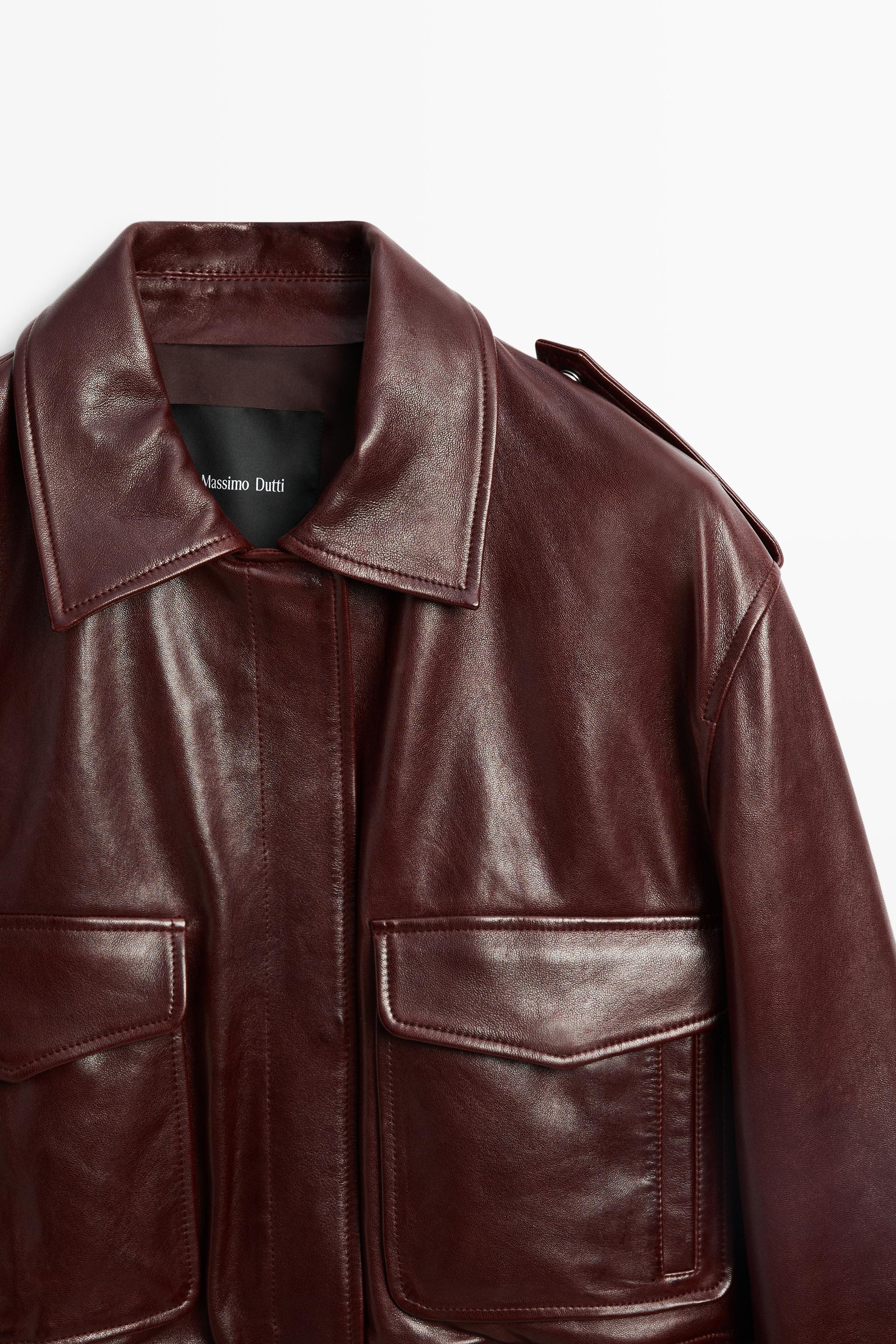 Nappa leather jacket with pockets — MAROON