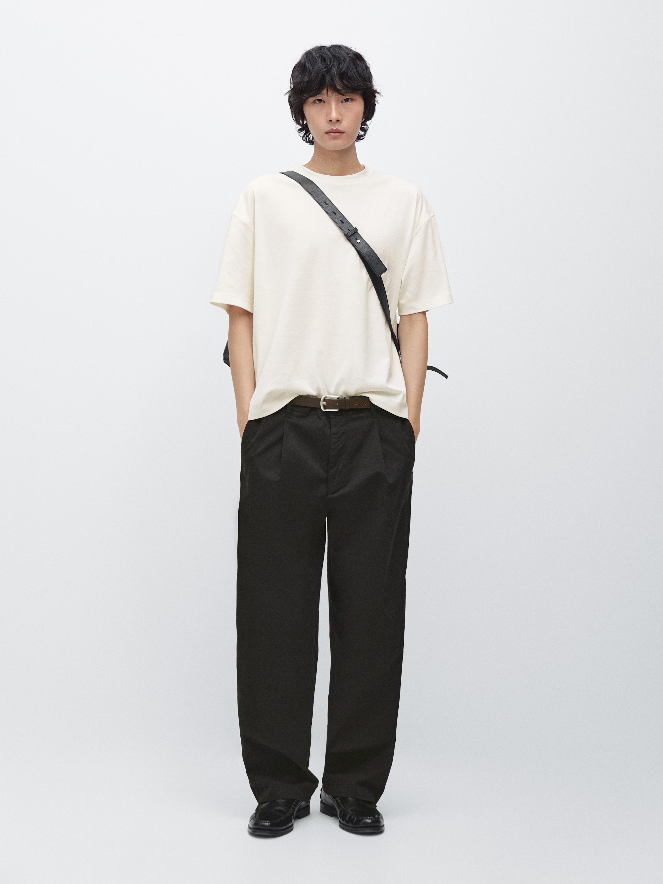 Cotton blend barrel fit trousers — BLACK