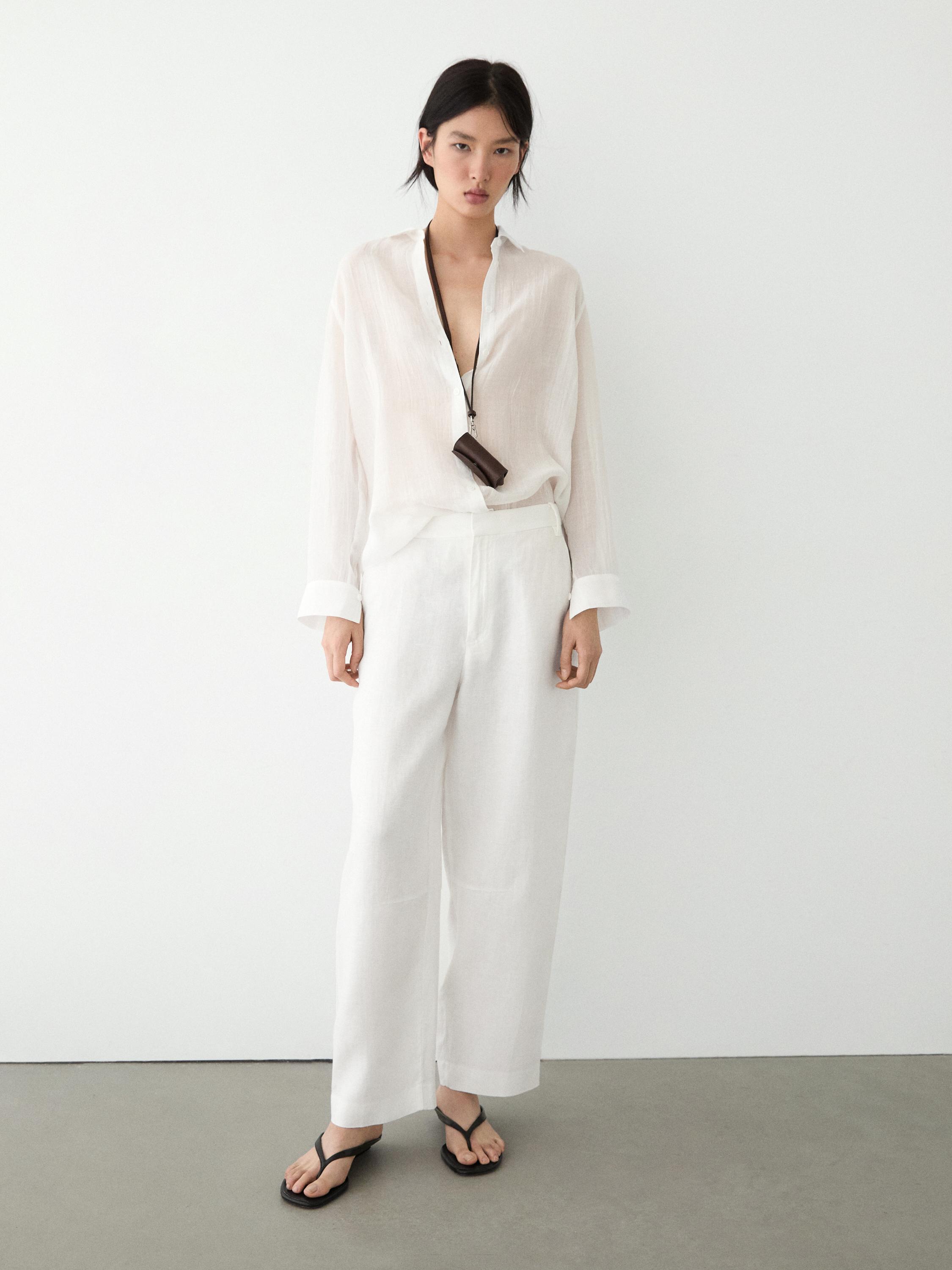 Flowing shirt with shirt collar — WHITE