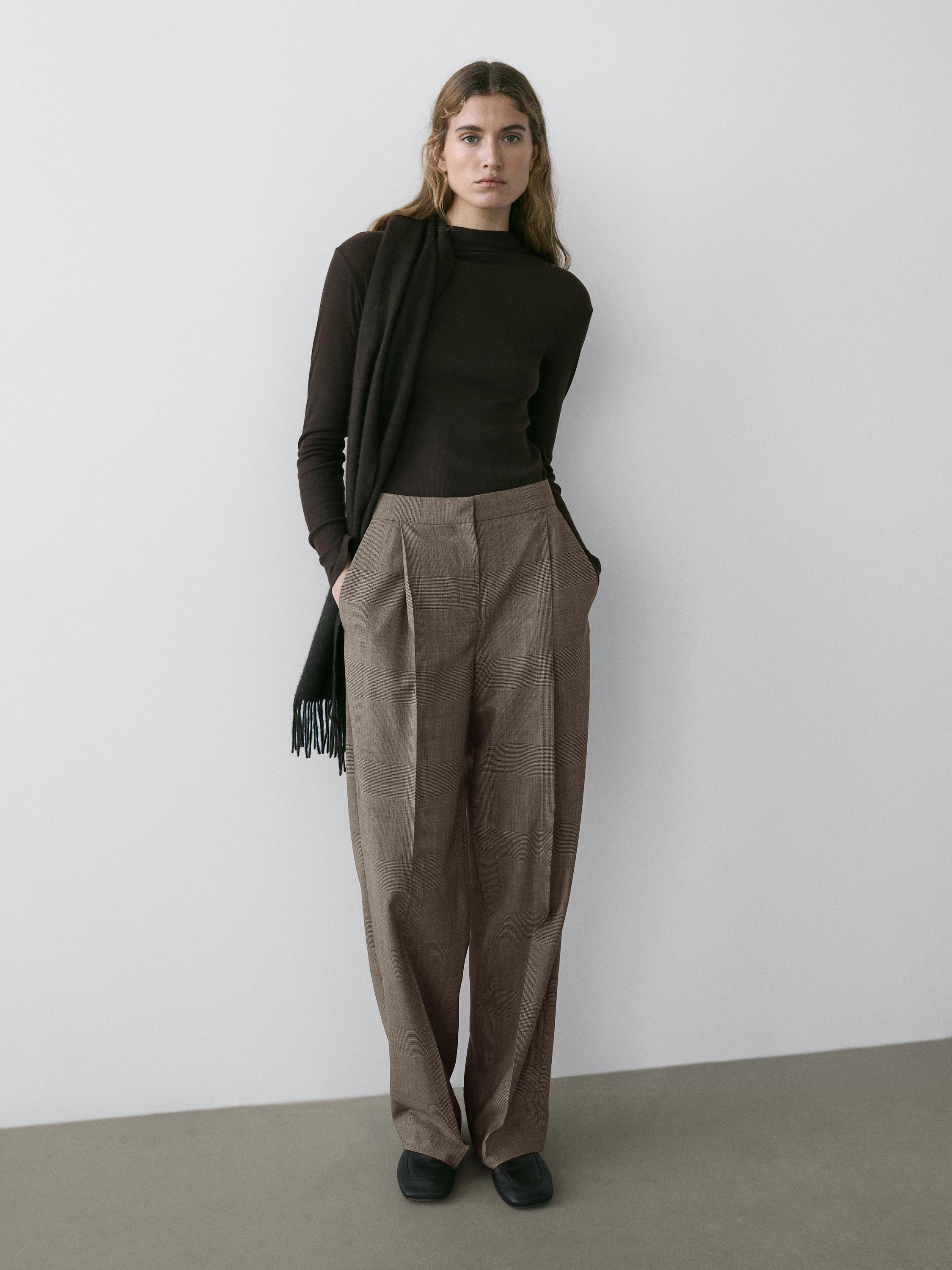 Check wool suit trousers — BEIGE