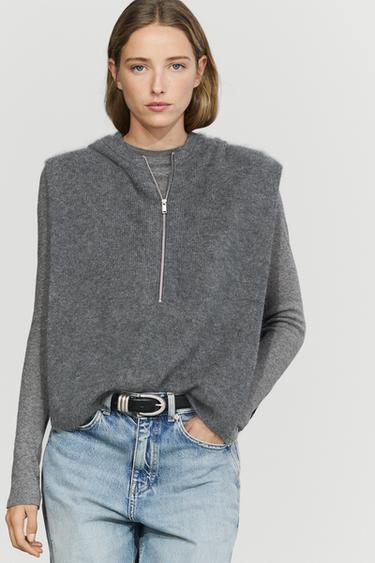 100% cashmere hooded knit vest — GREY 3