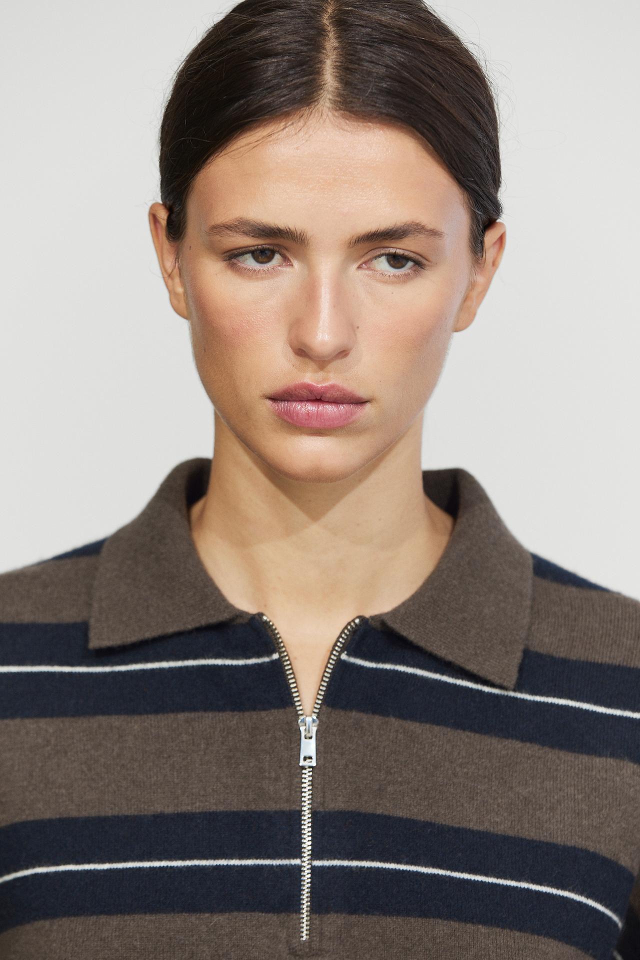 100% wool zip polo sweater — NAVY BLUE