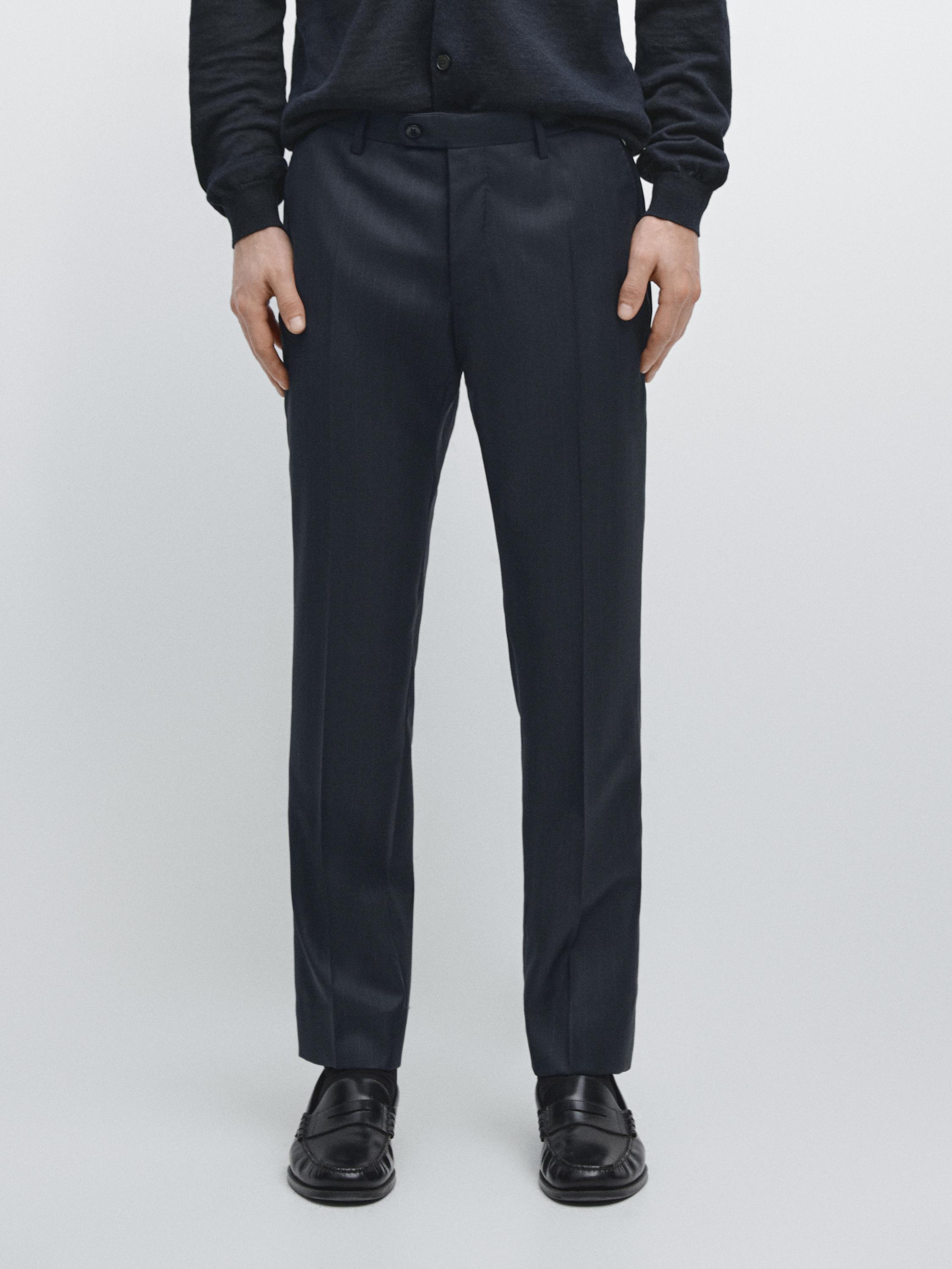 Striped cool wool suit trousers — NAVY BLUE