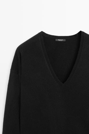 Wool blend knit V-neck sweater — BLACK 4