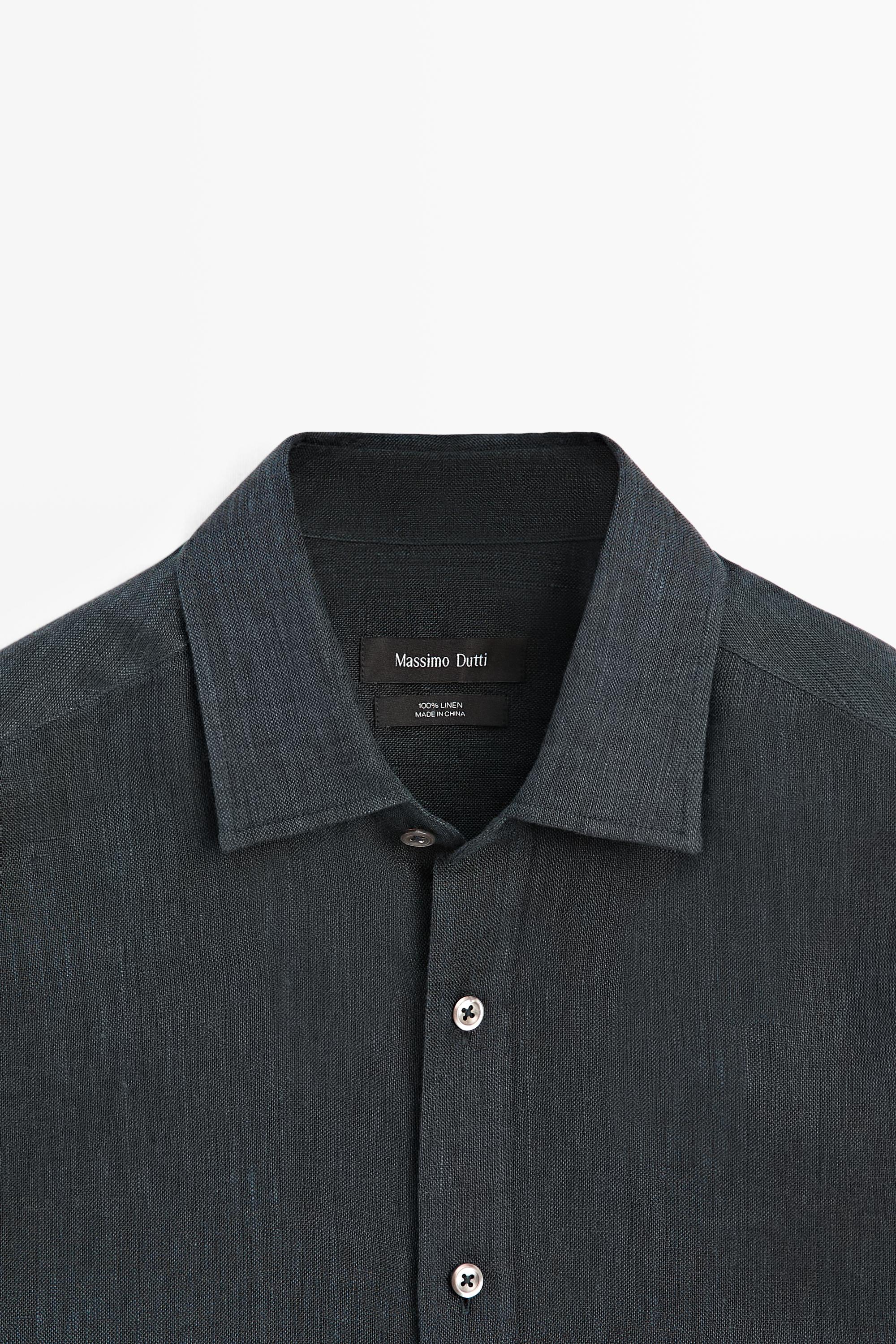Regular fit 100% linen shirt — NAVY BLUE