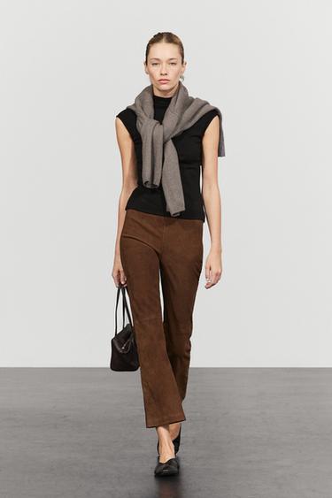 Flare fit suede pants — BROWN 1