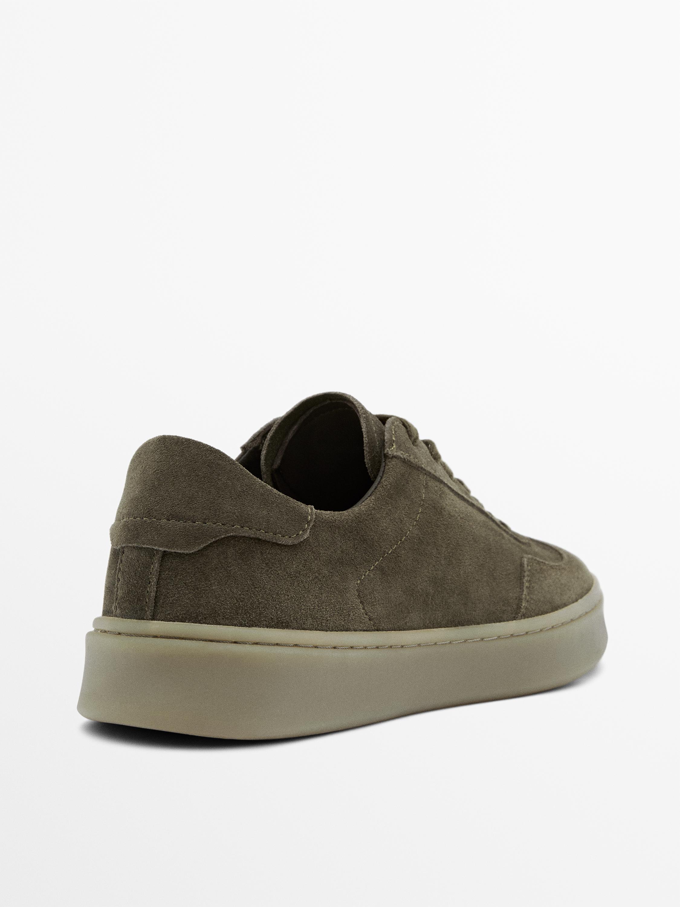 Split suede leather trainers — KHAKI