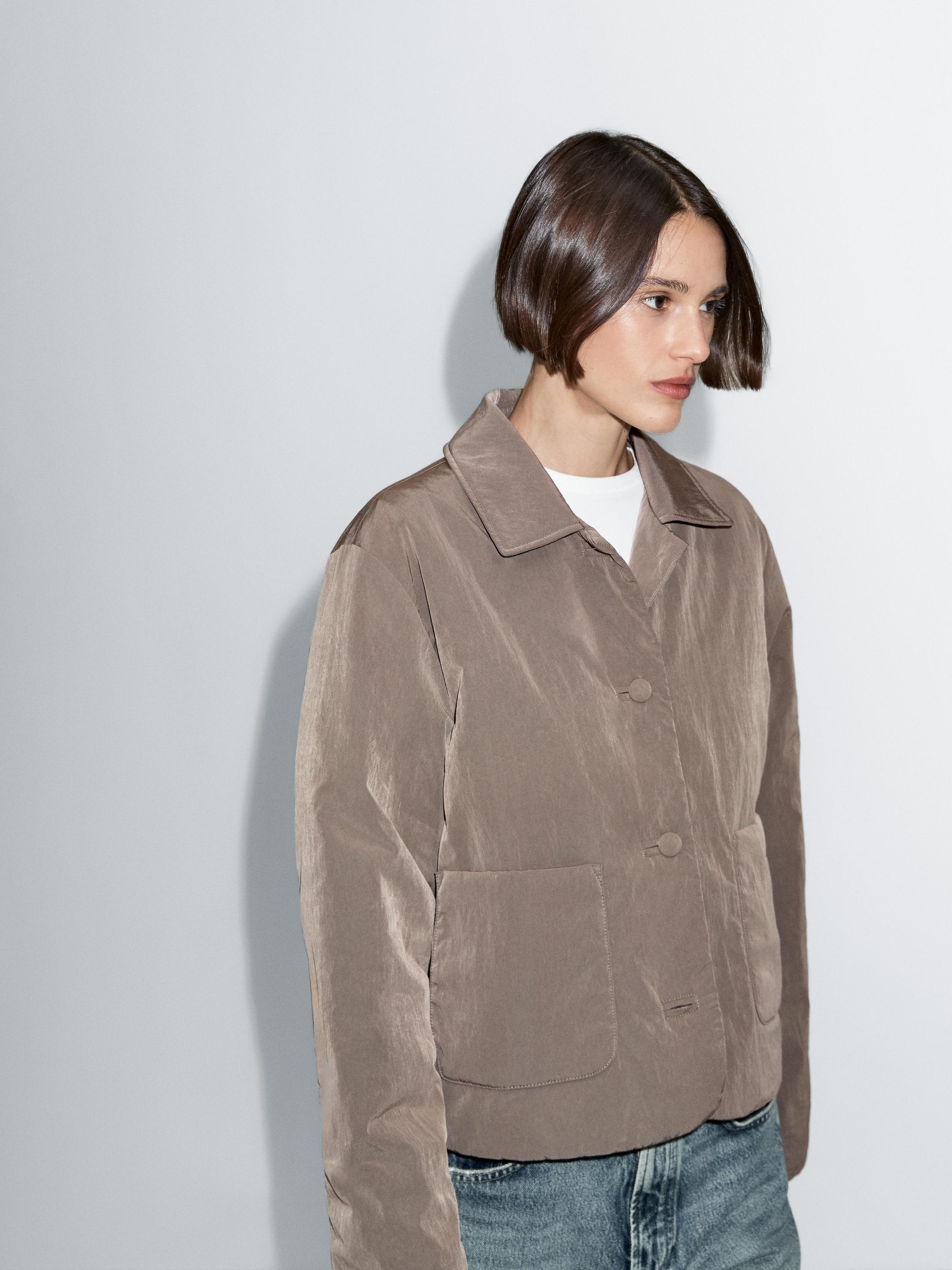 Cropped puffer jacket with covered buttons