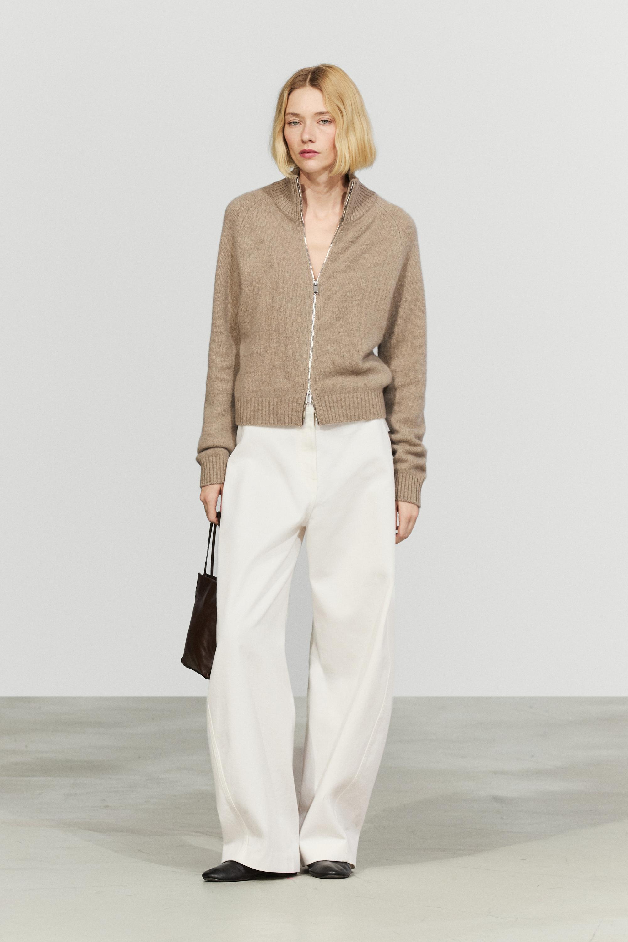 100% cashmere zip knit cardigan — TAUPE GREY
