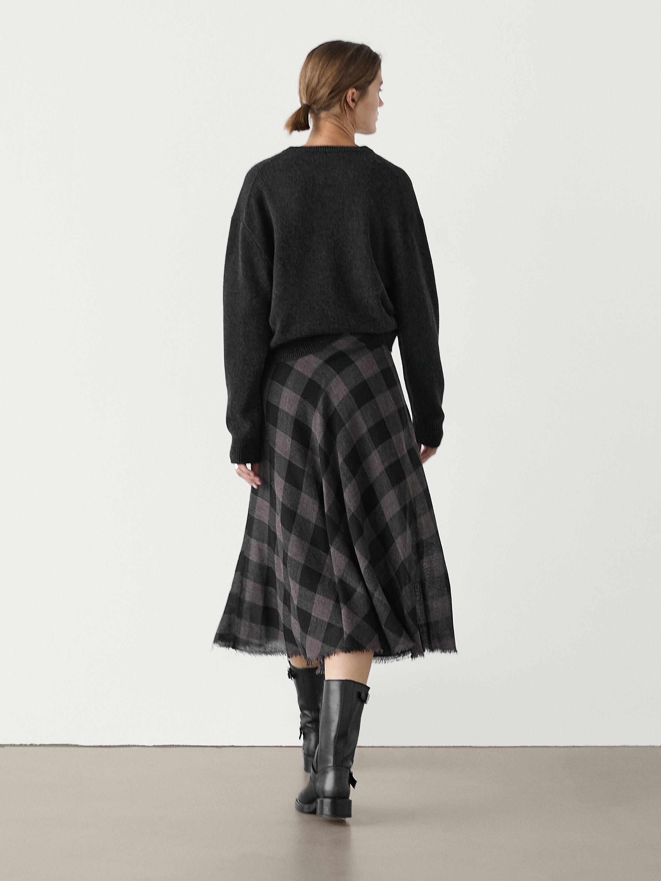 100% wool check midi skirt