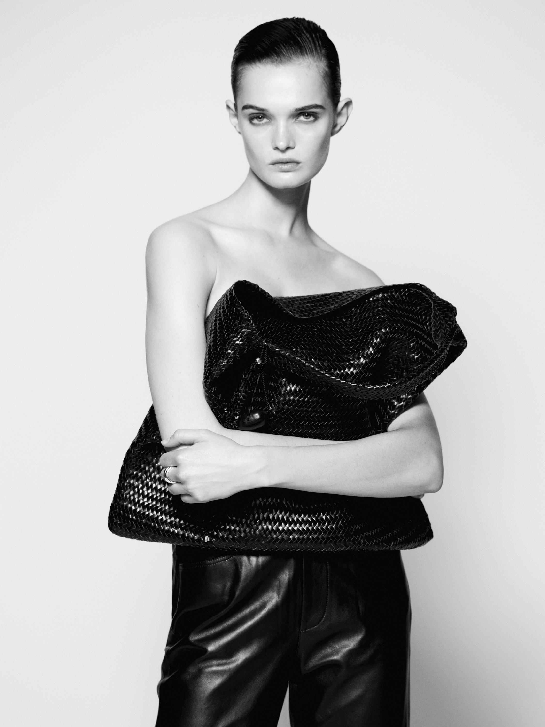 Nappa leather woven maxi tote bag