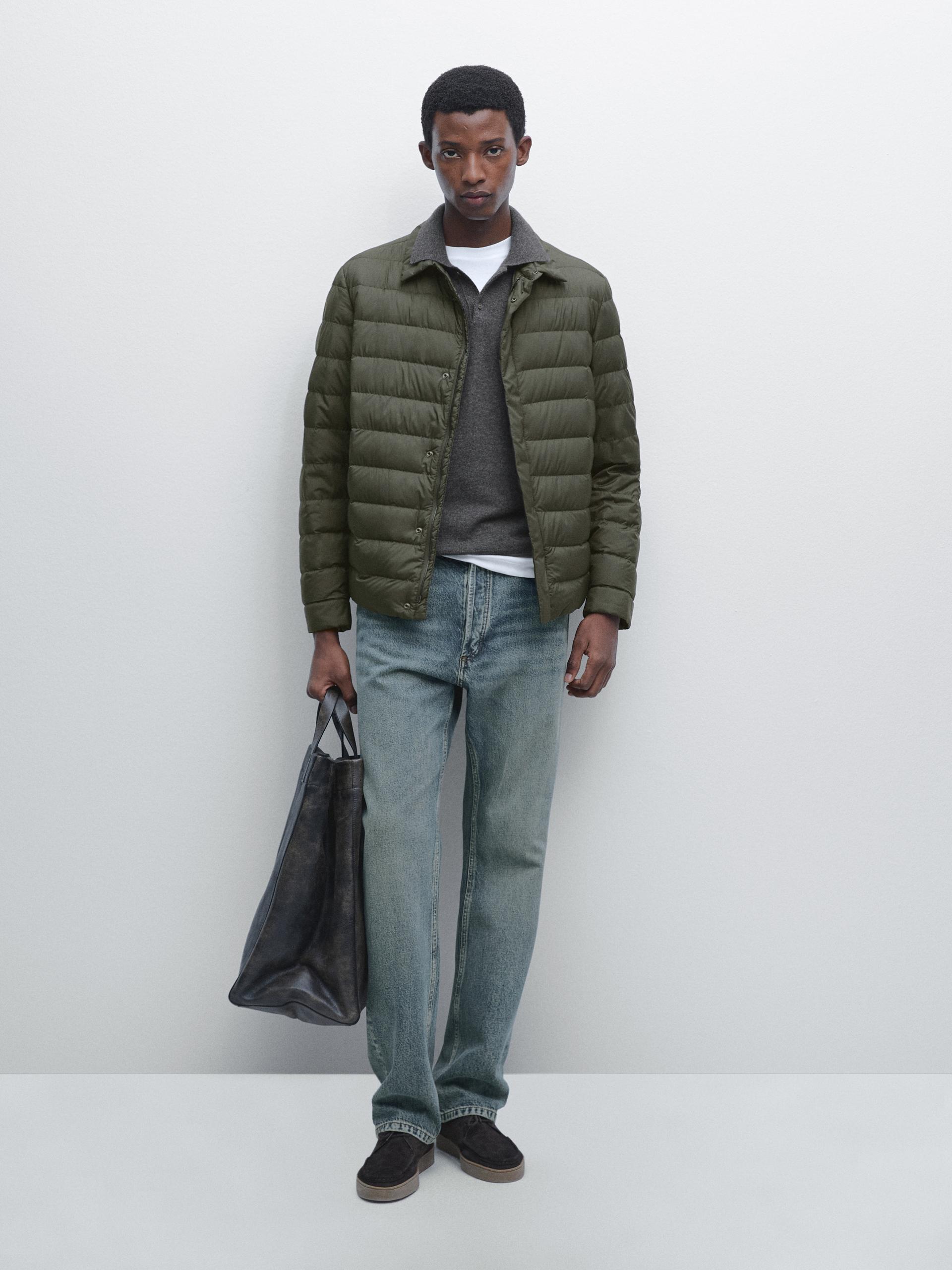 Chaqueta Ultraligera Mezcla Plumón Water Repellent - Kaki Oscuro - Xxl - Massimo Dutti - Hombre