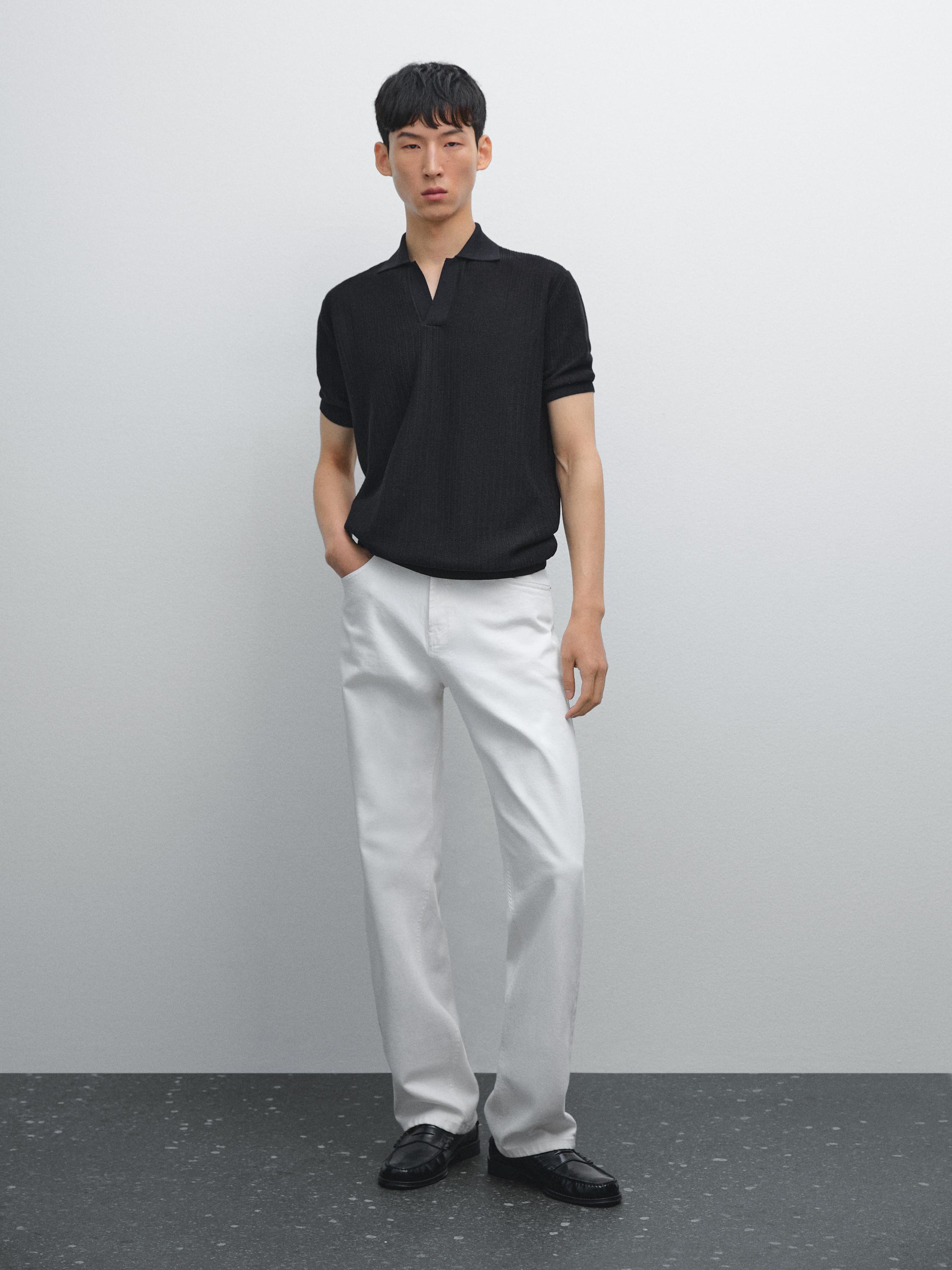 Short sleeve jacquard knit polo shirt