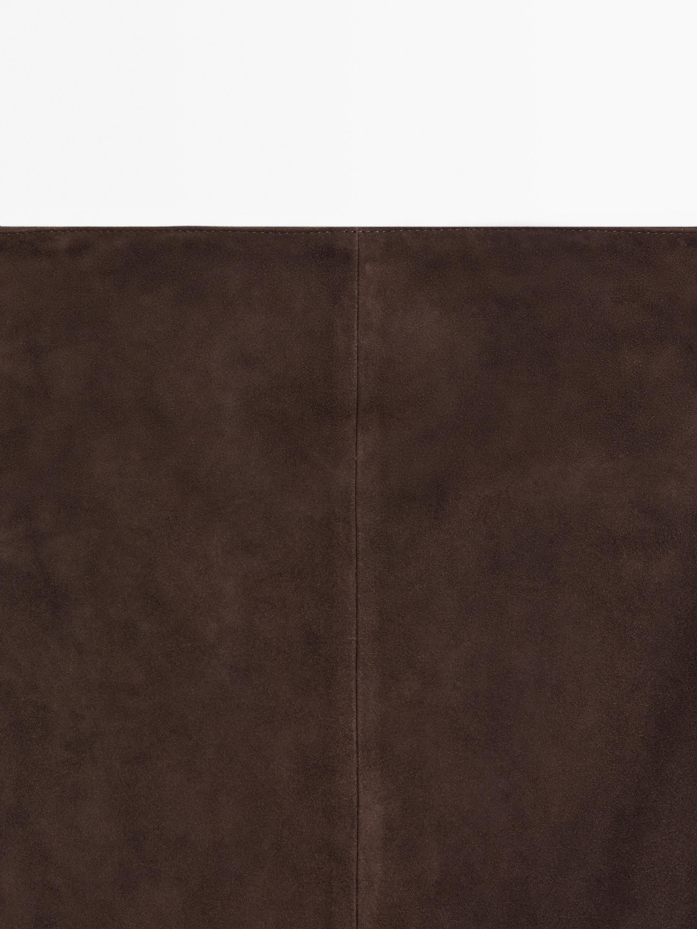Straight suede leather midi skirt