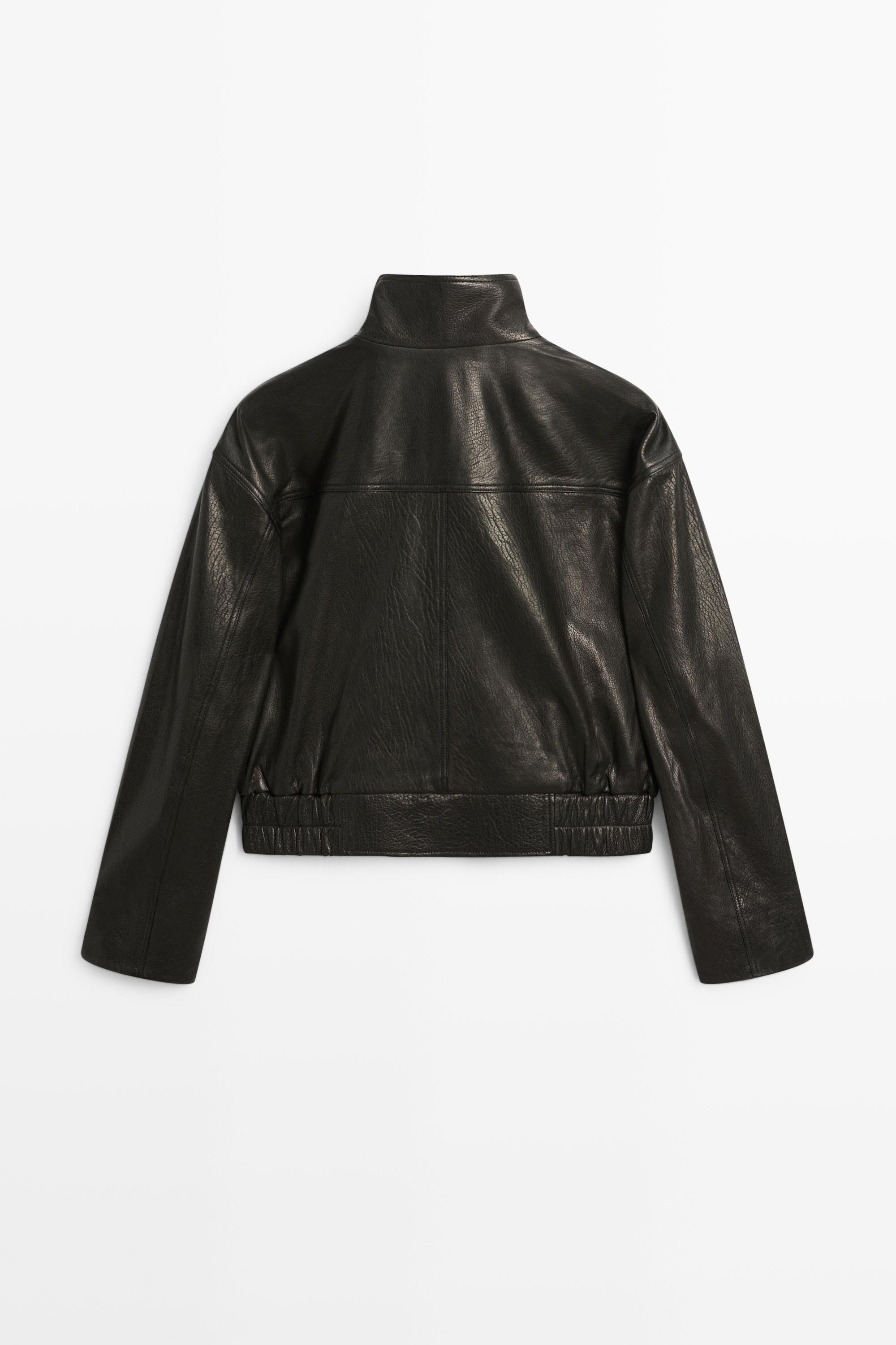 Chaqueta corta cuello subido piel napa