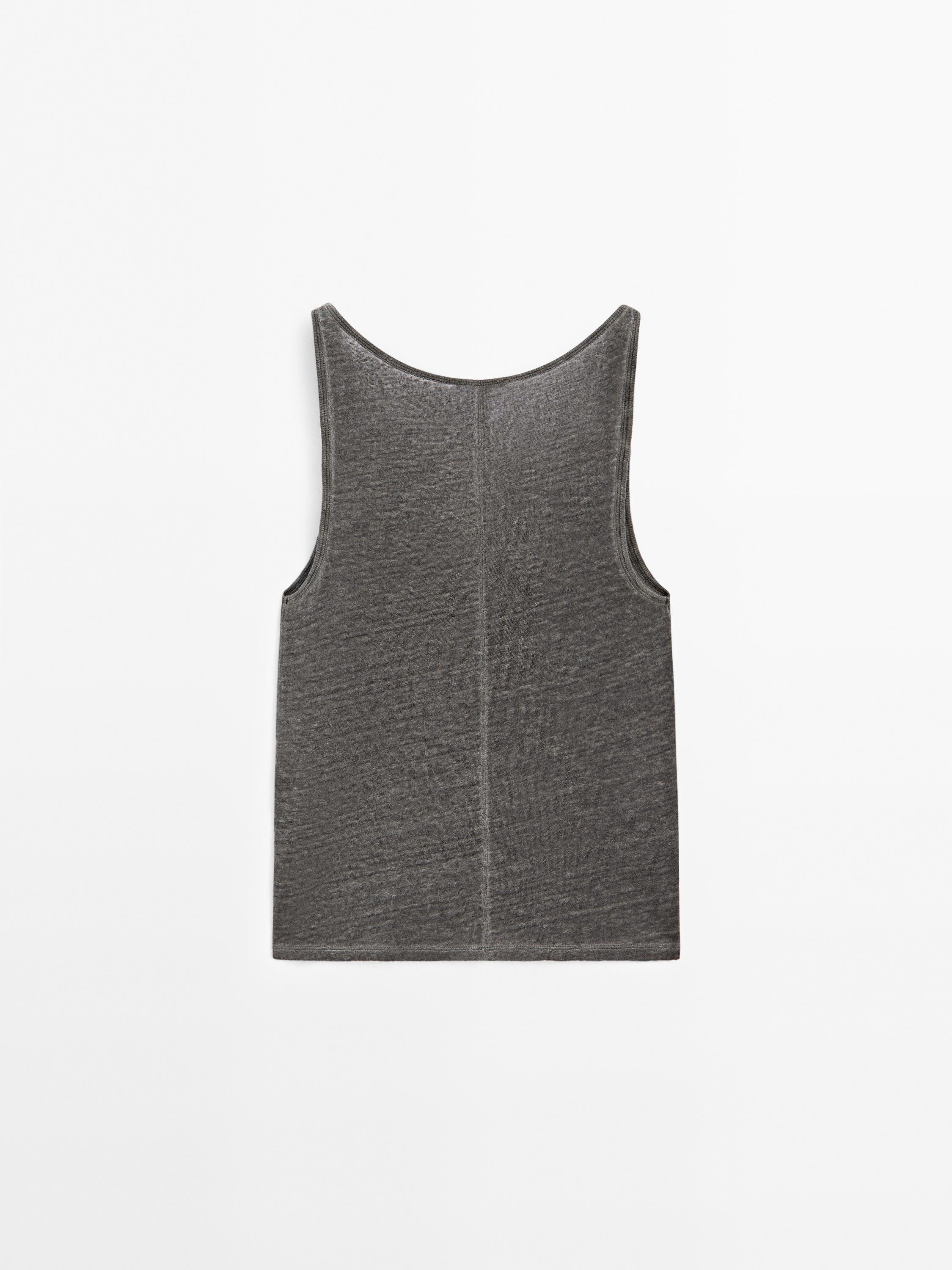 Strappy top with linen fabric detail