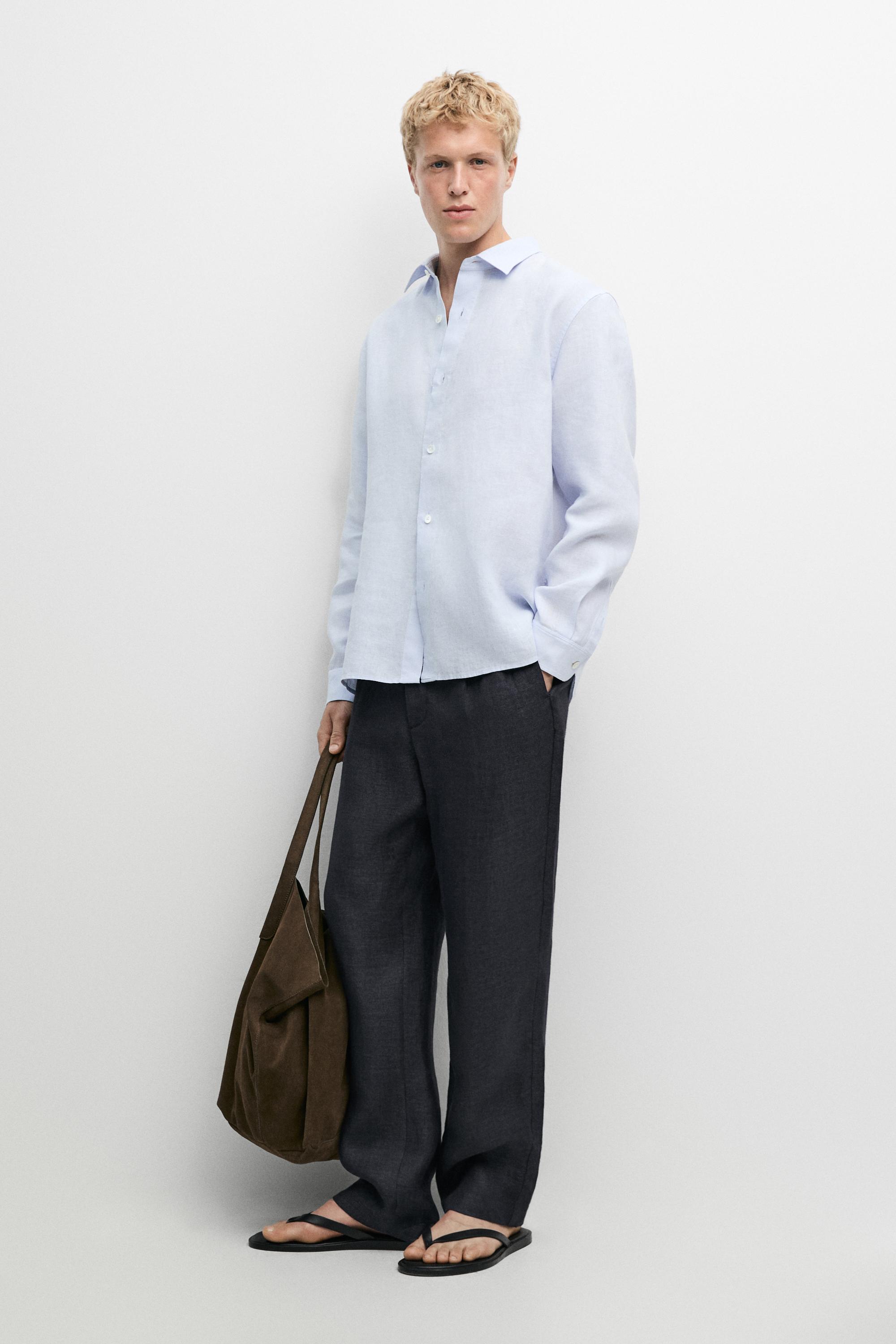 100% linen regular fit shirt — Sky blue